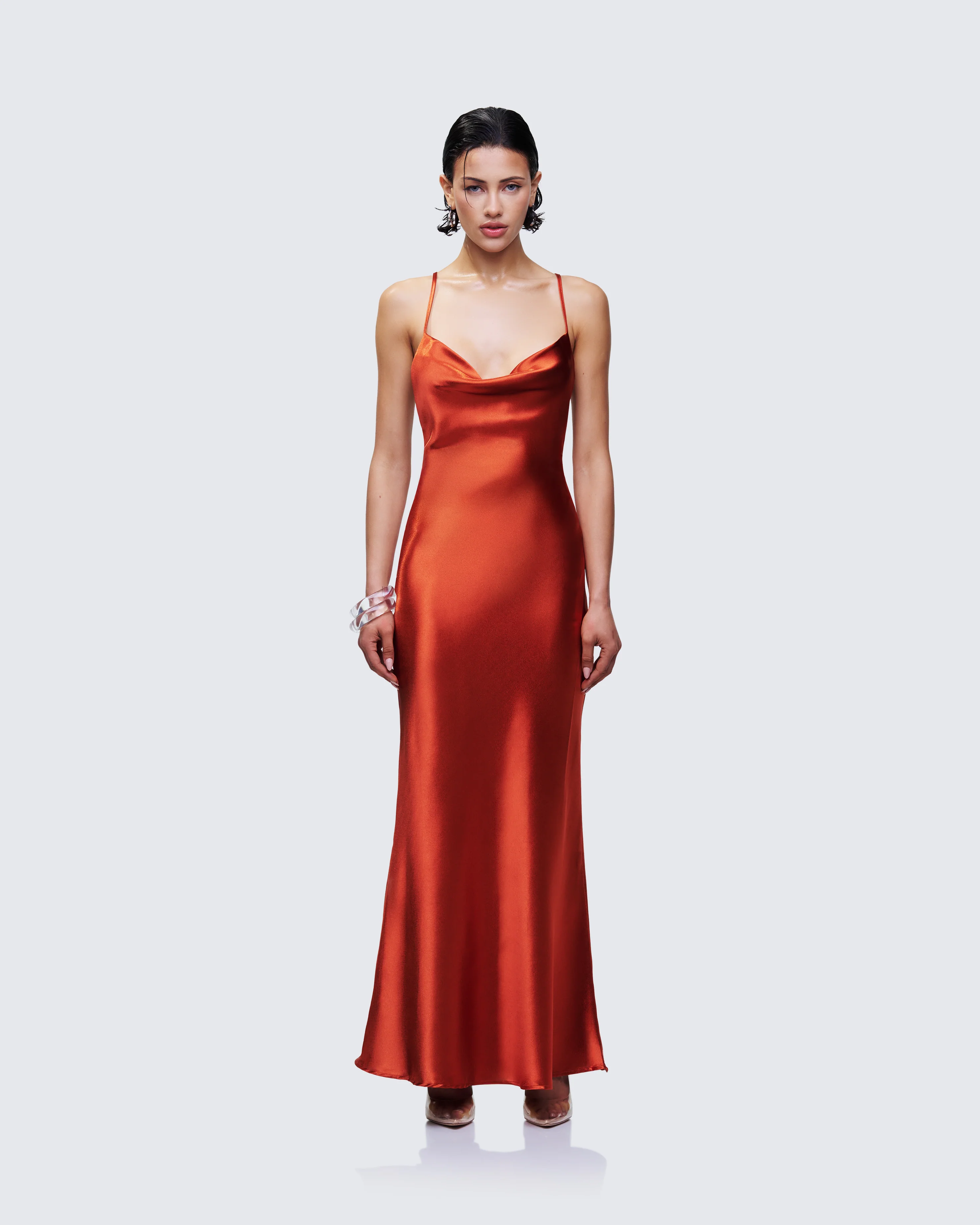 Elspeth Orange Satin Bias Slip Maxi Dress