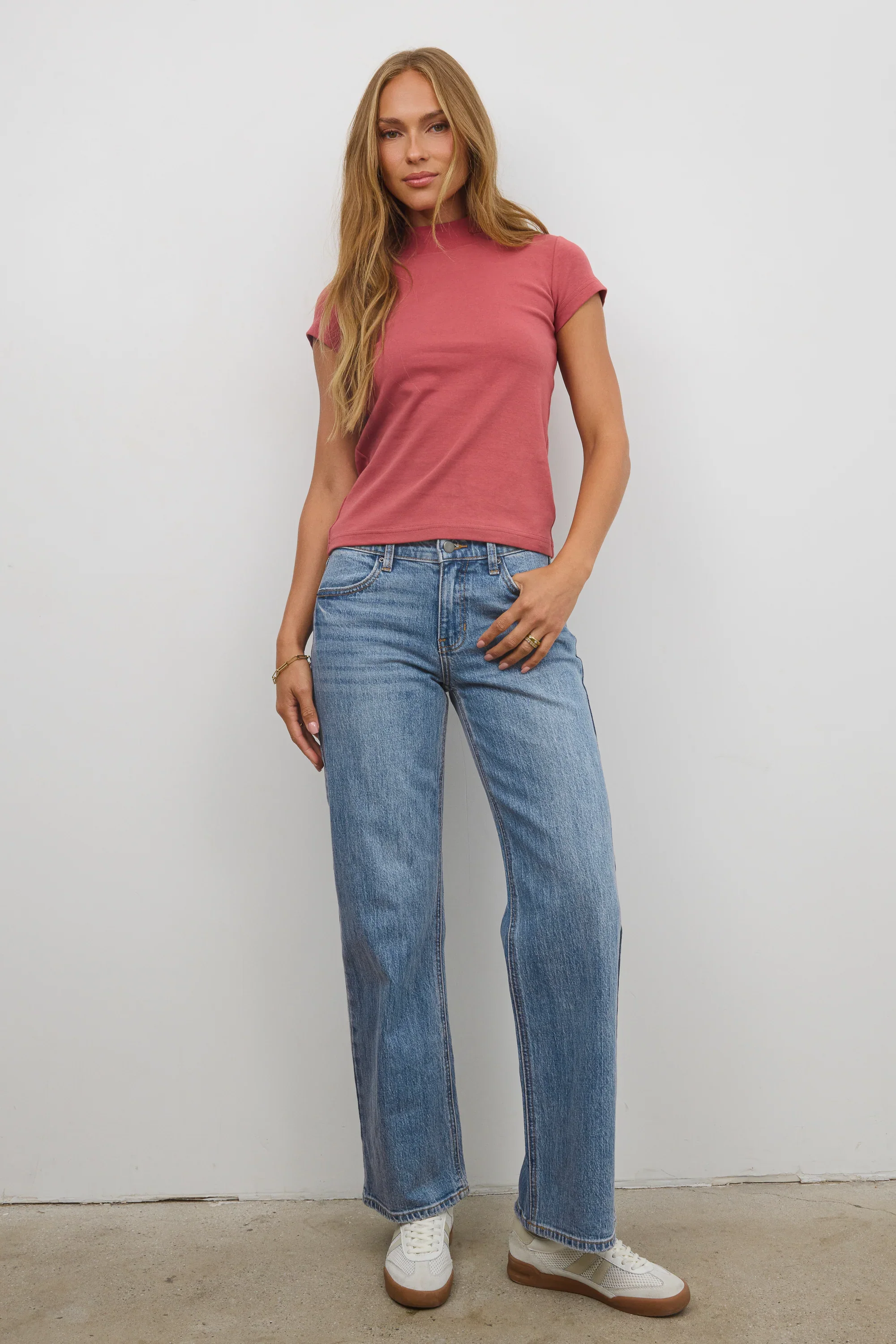 Marley Mock Neck Tee in Berry