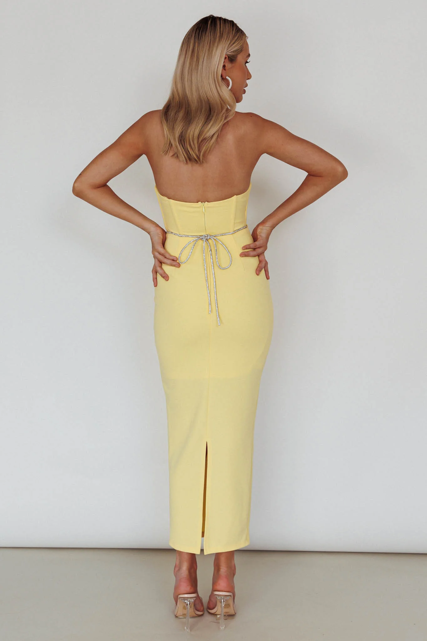 Nohemi Strapless Diamante Midi Dress Yellow