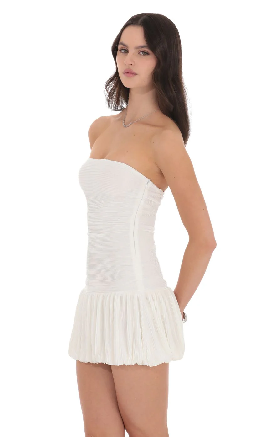Strapless Pleated Bubble Dress in White - luluinthesky