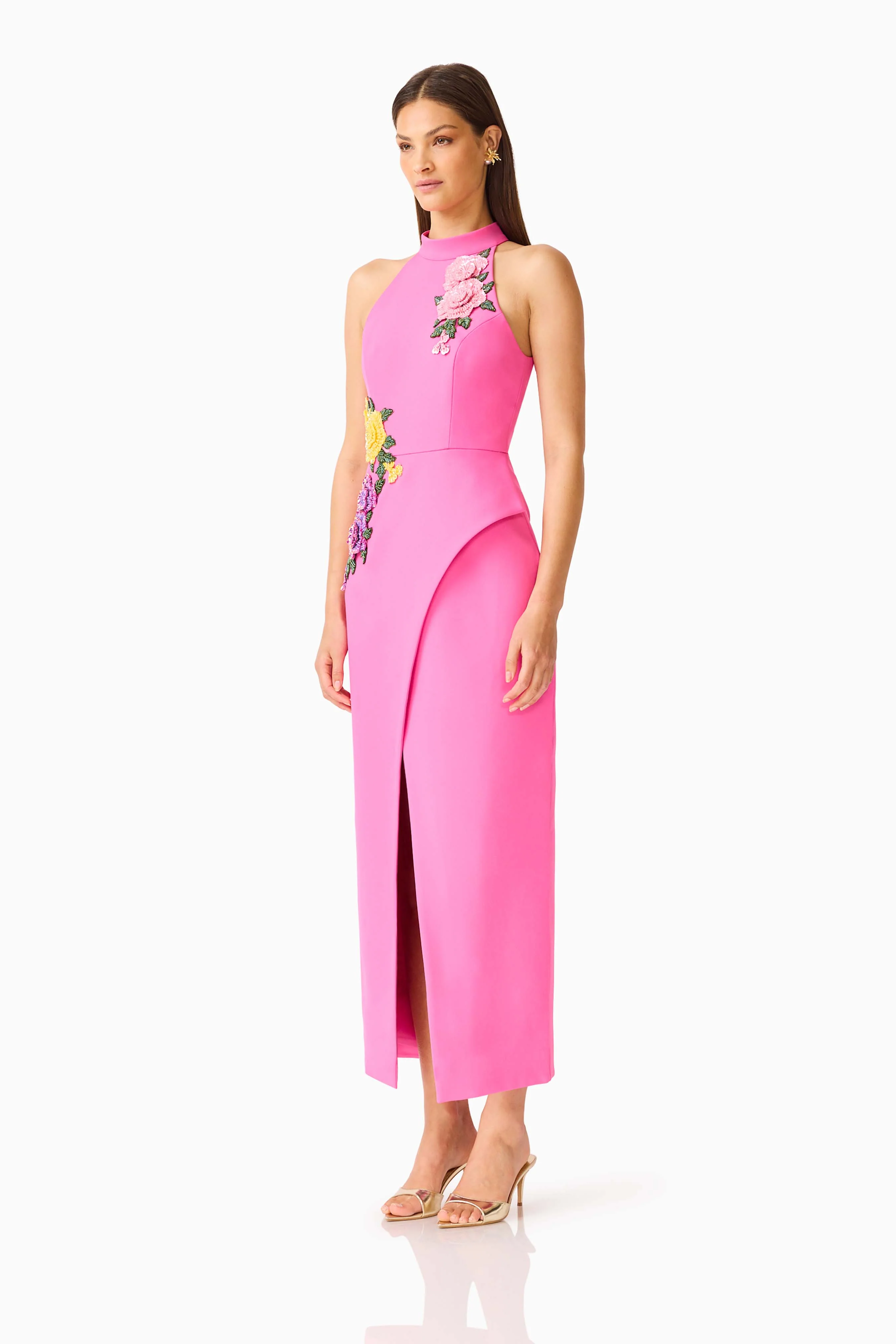Laurentia Halter Maxi Dress in Fuchsia Pink (missing ghost)