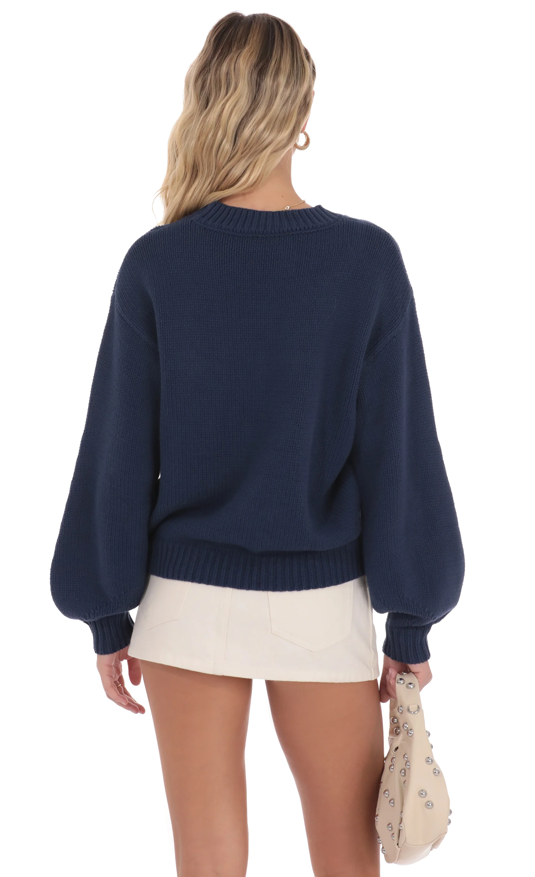 Knit Balloon Sleeve Jumper in Navy