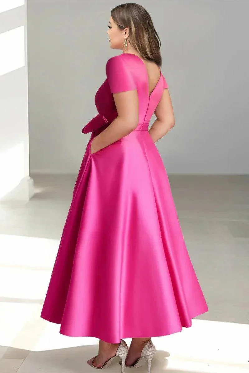 A Line V-Neck Mother of the Bride Dresses with Pockets CM0350