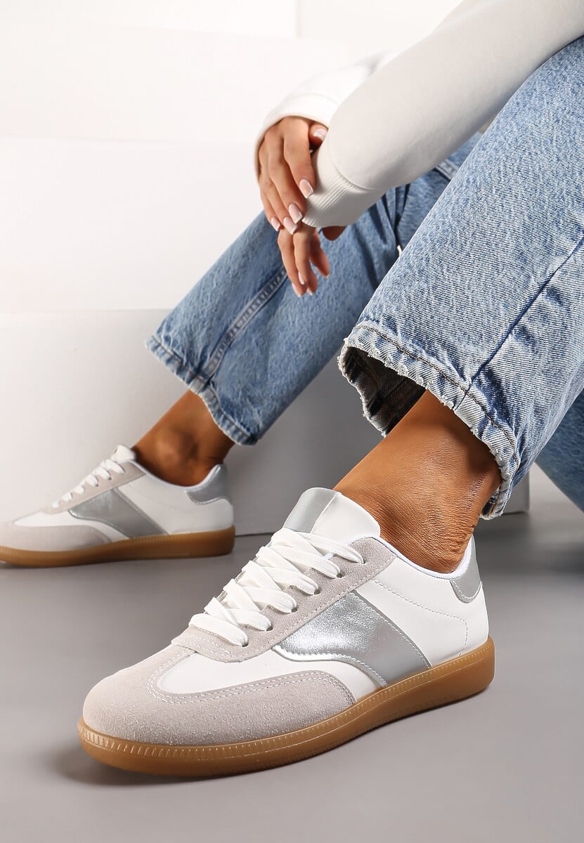 Czarno-Białe Sneakersy Tenisówki z Klasycznym Sznurowaniem Norio
