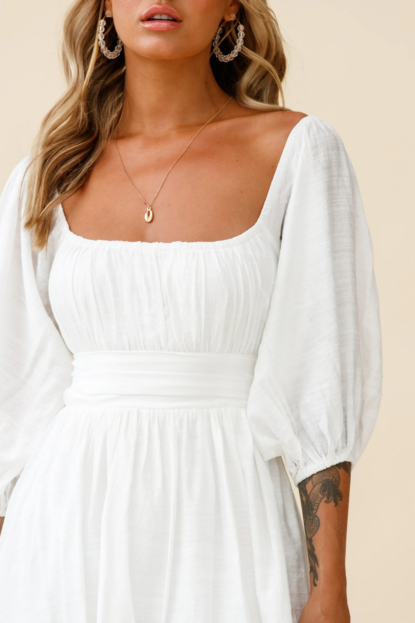 Abby Off-Shoulder Tie-Up Back Dress White - luluinthesky