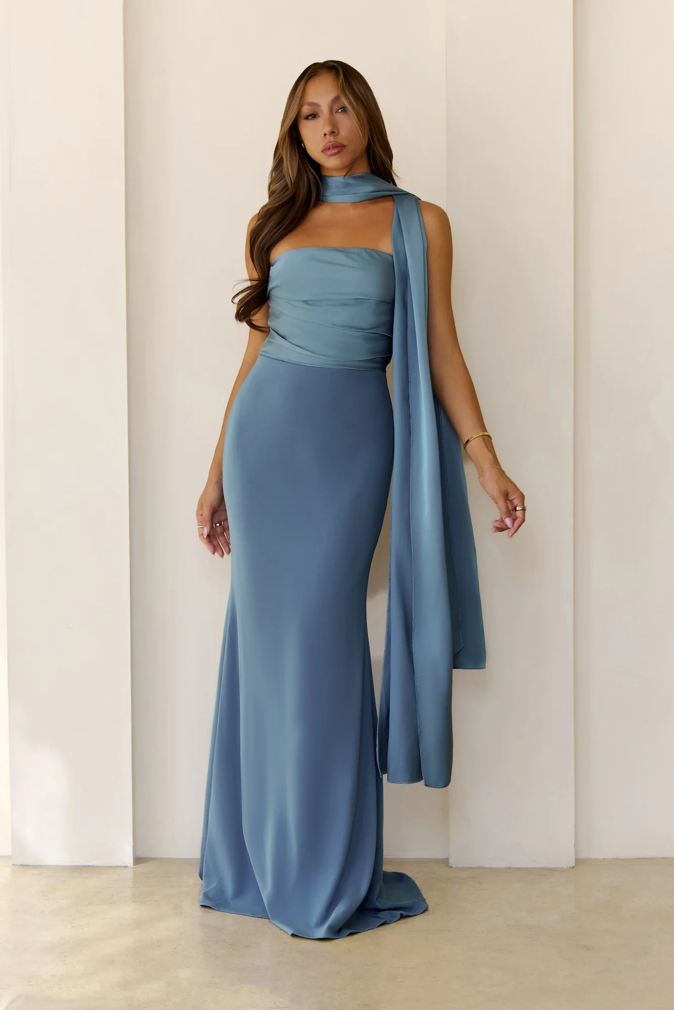 Luxe Nights Strapless Maxi Dress Dusty Blue