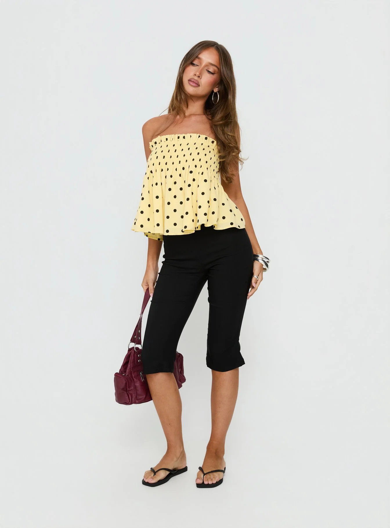 Peachy Keen Frill Cami Top Yellow Polka Dot