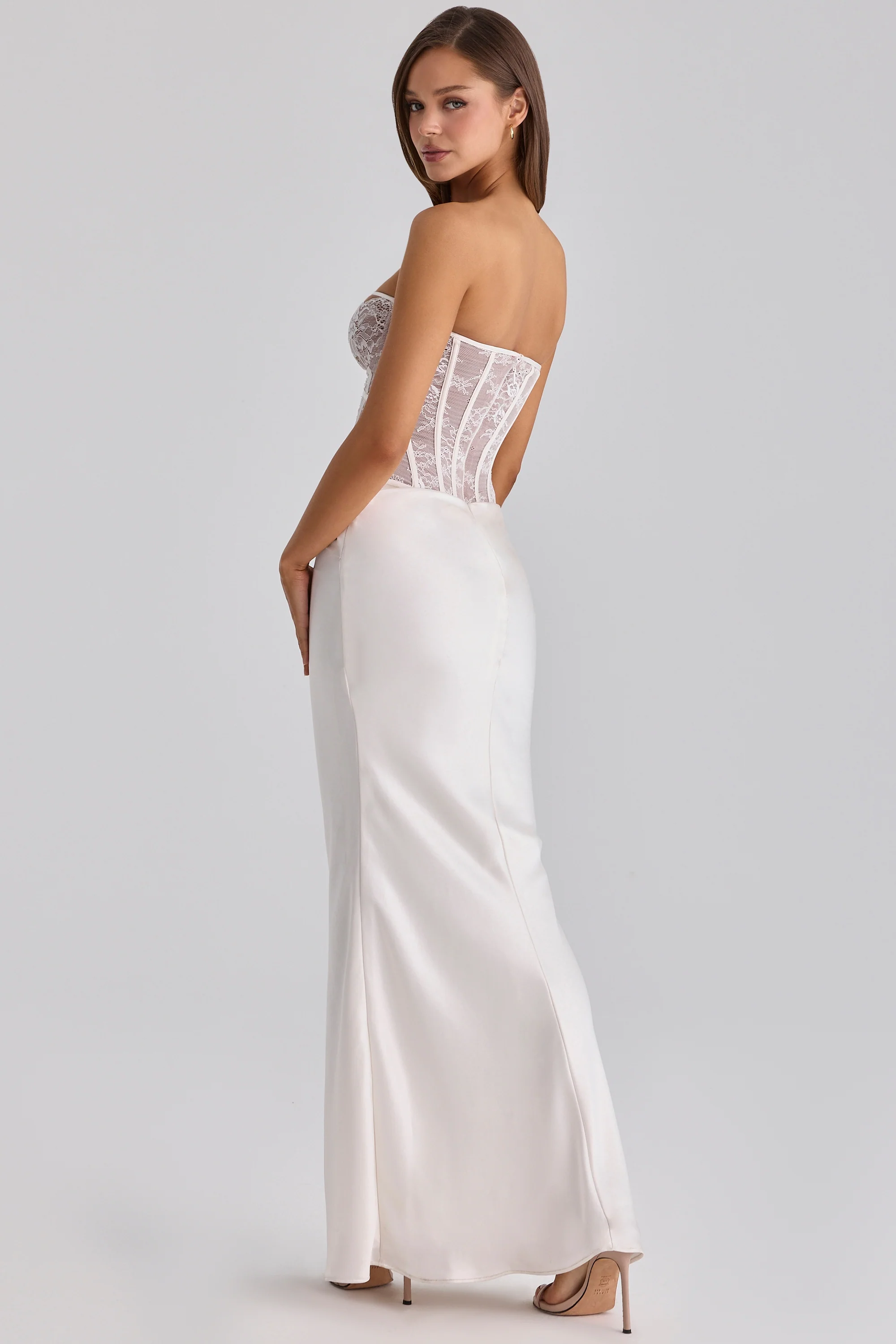 White Lace + Satin Maxi Corset Dress