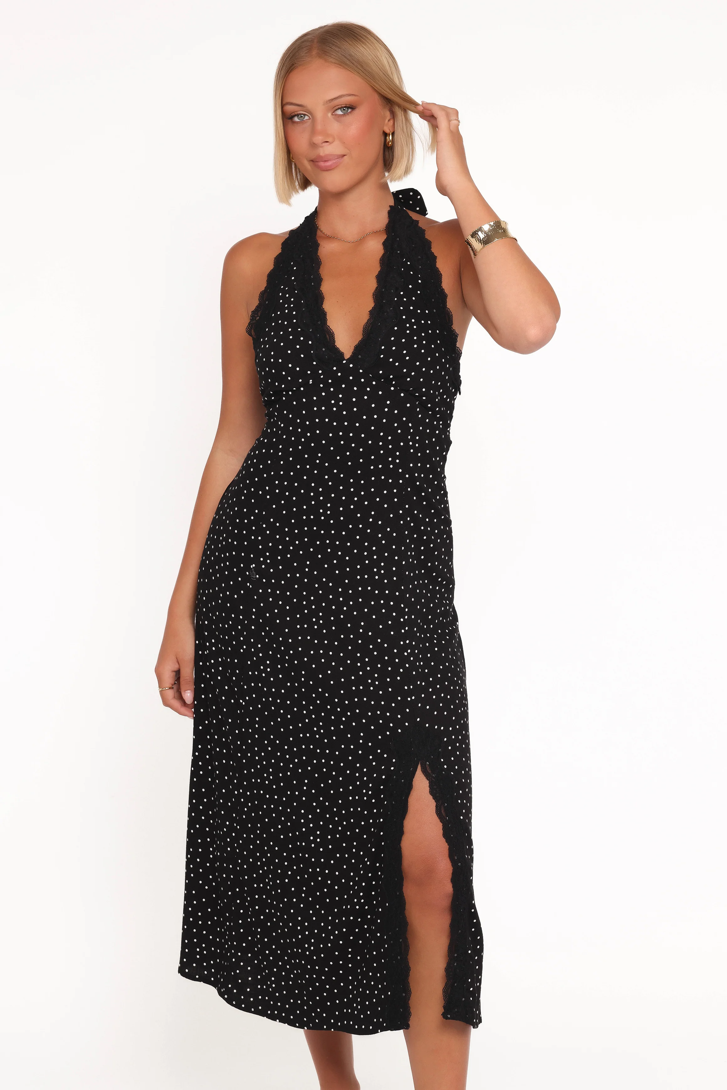 Stasia Maxi Halter Dress - Black White