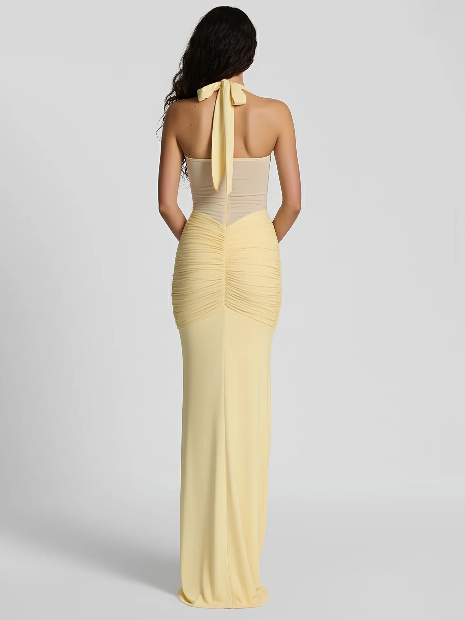 Black Draped Halter Maxi Dress Sheer Elegance