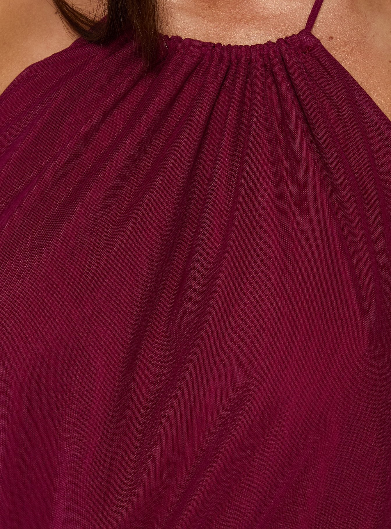 Casperina Ruched Halter Maxi Dress Berry - FASHION NOB