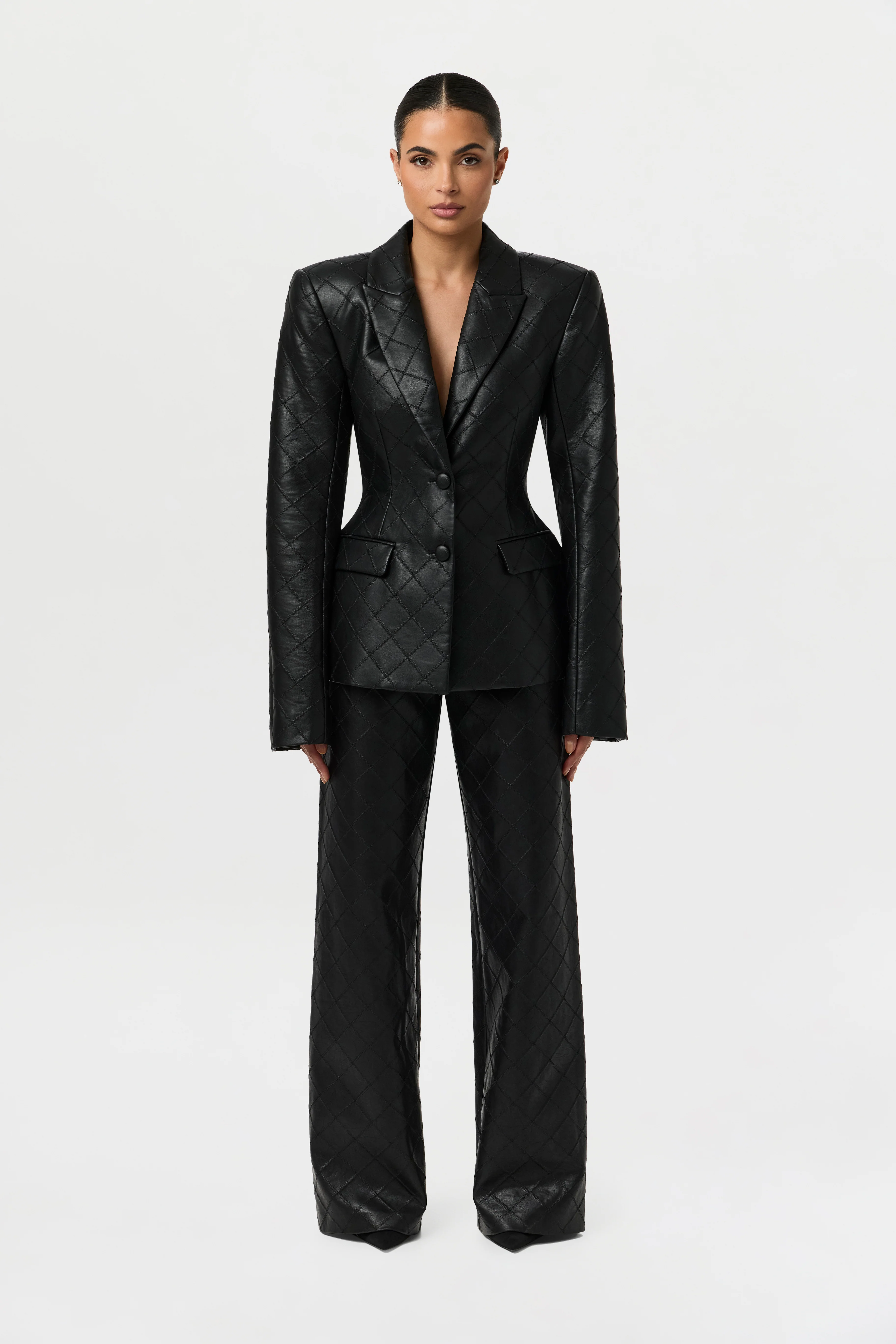 Quilted Vegan Leather Wide Leg Pants