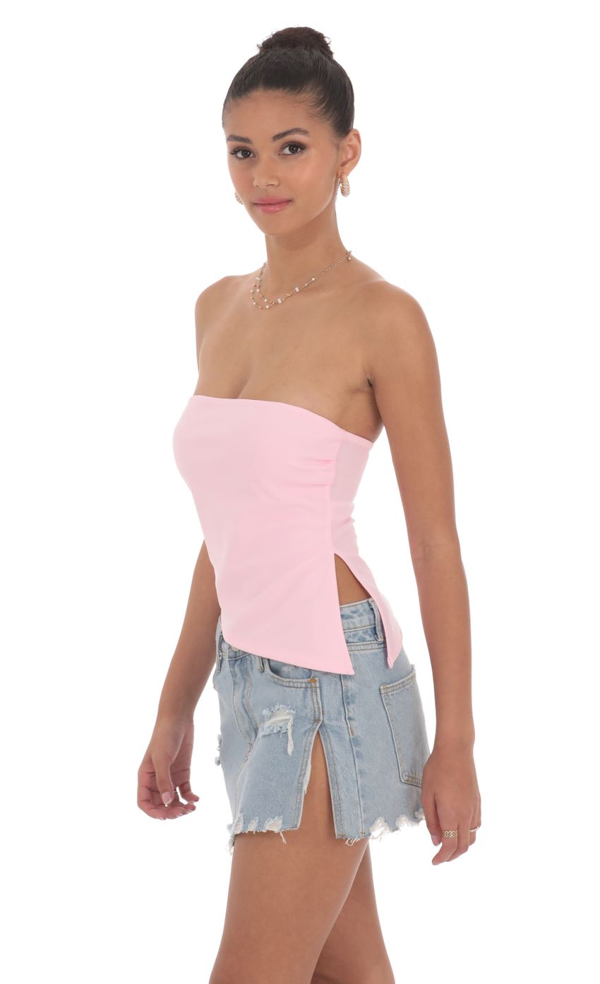 Strapless Side Slit Top in Pink