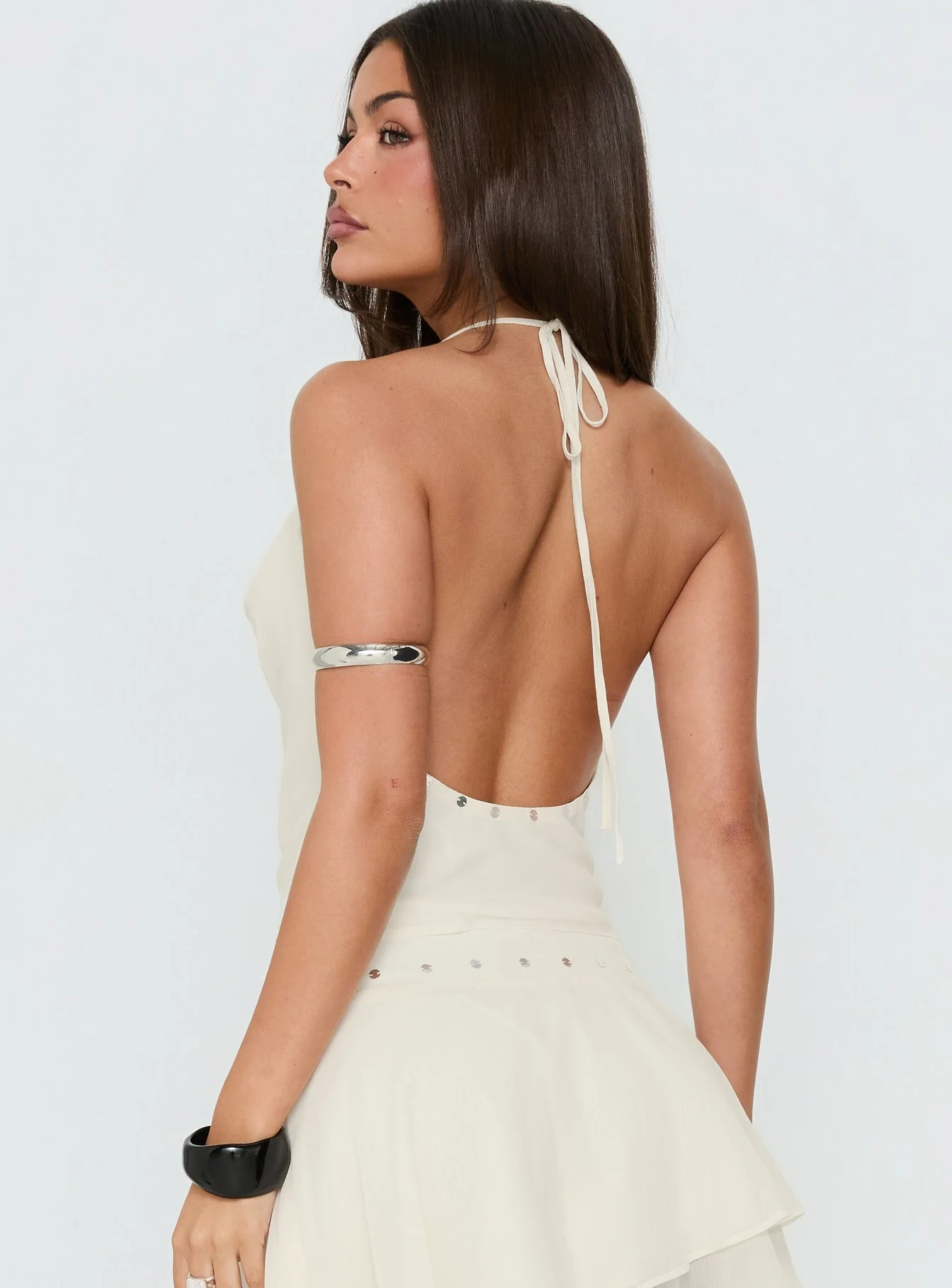Gemmina Halter Sequin Top Cream