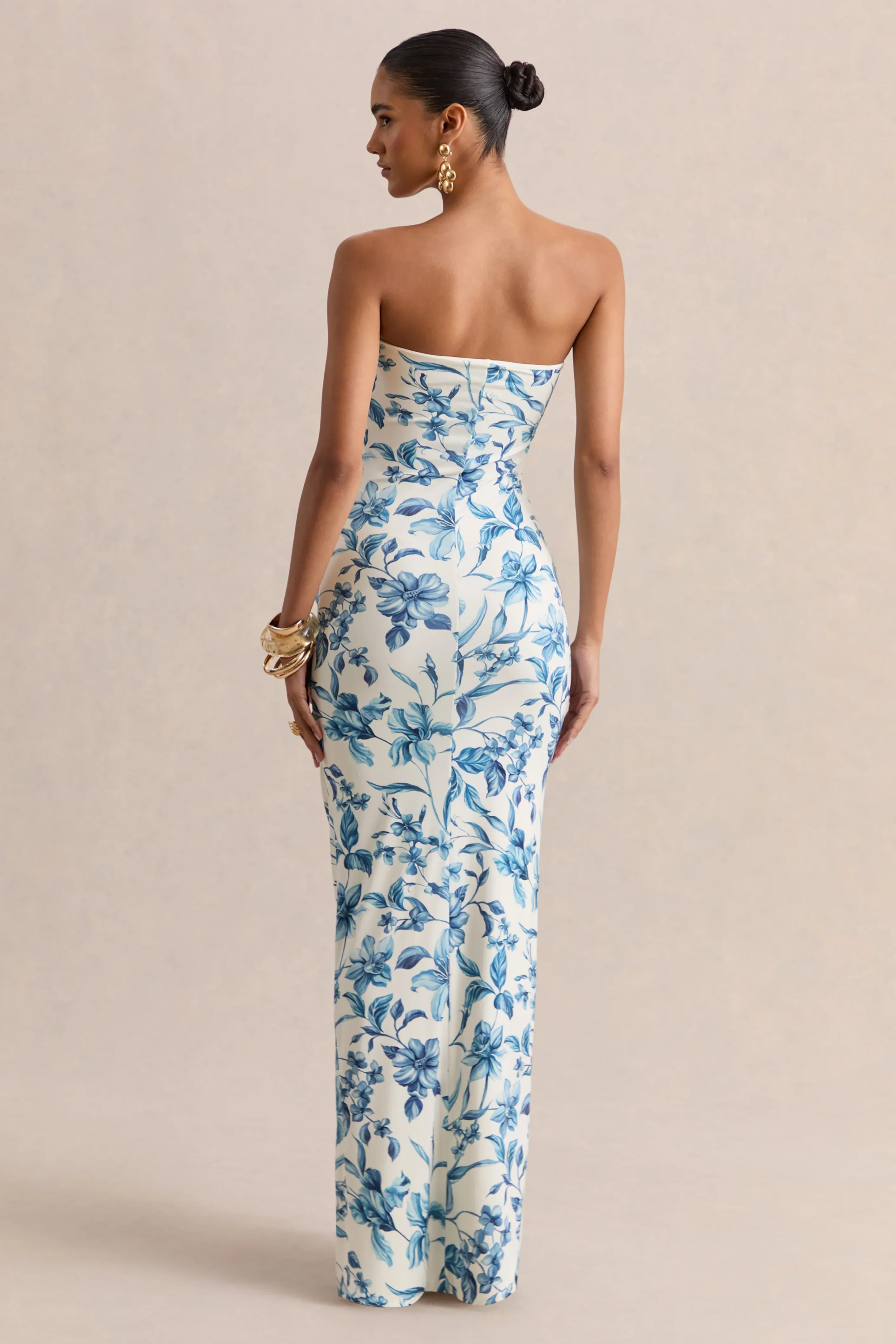 Ali | Blue Porcelain Print Sweetheart Ruched Wrap Maxi Dress