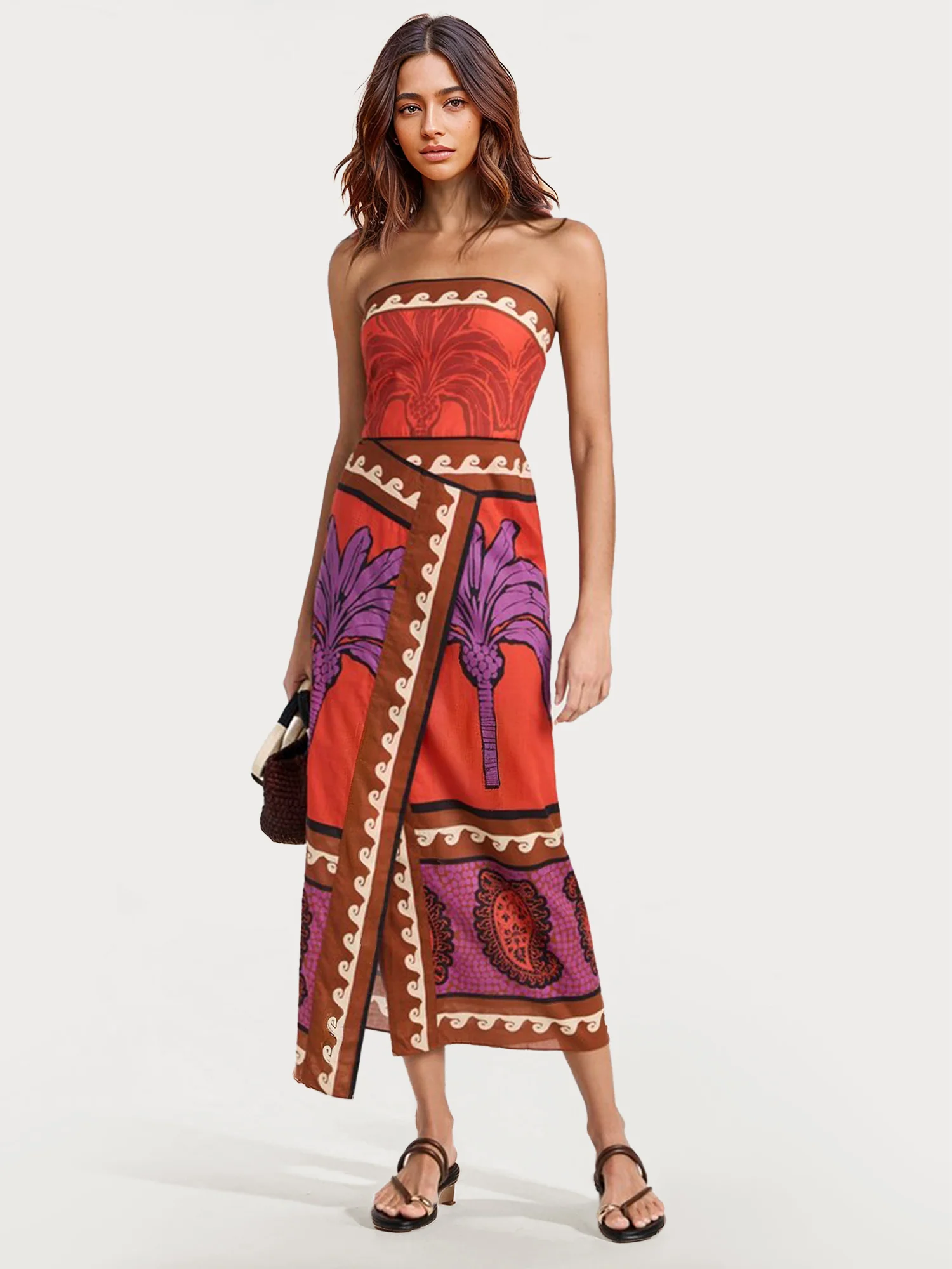 Strapless Bohemian Midi Dress