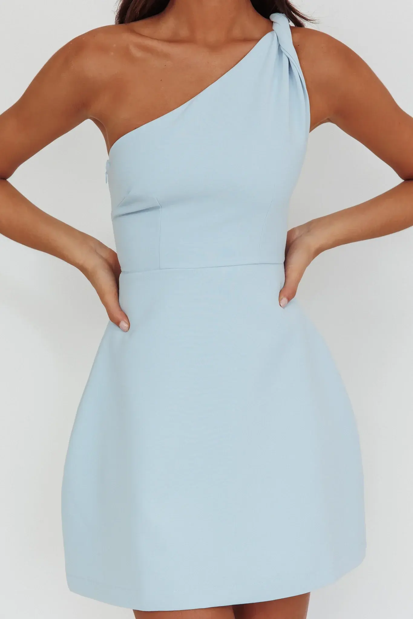 Lingering Love One-Shoulder Twist Mini Dress Blue - FASHION NOB