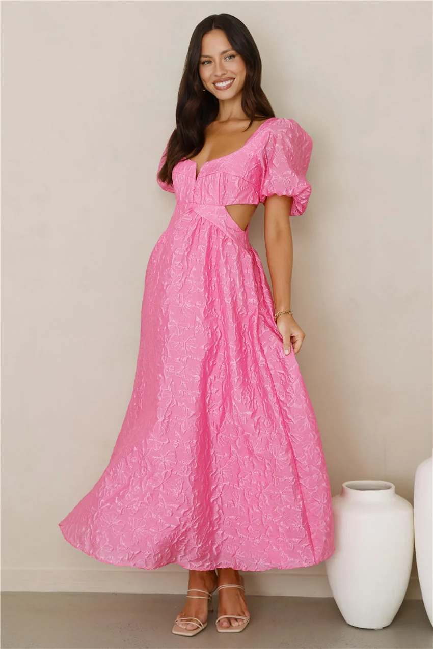 Softly Enchanted Midi Dress Fuchsia - luluinthesky