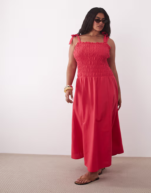 Esmee Curve sleeveless maxi beach dress with trim in red