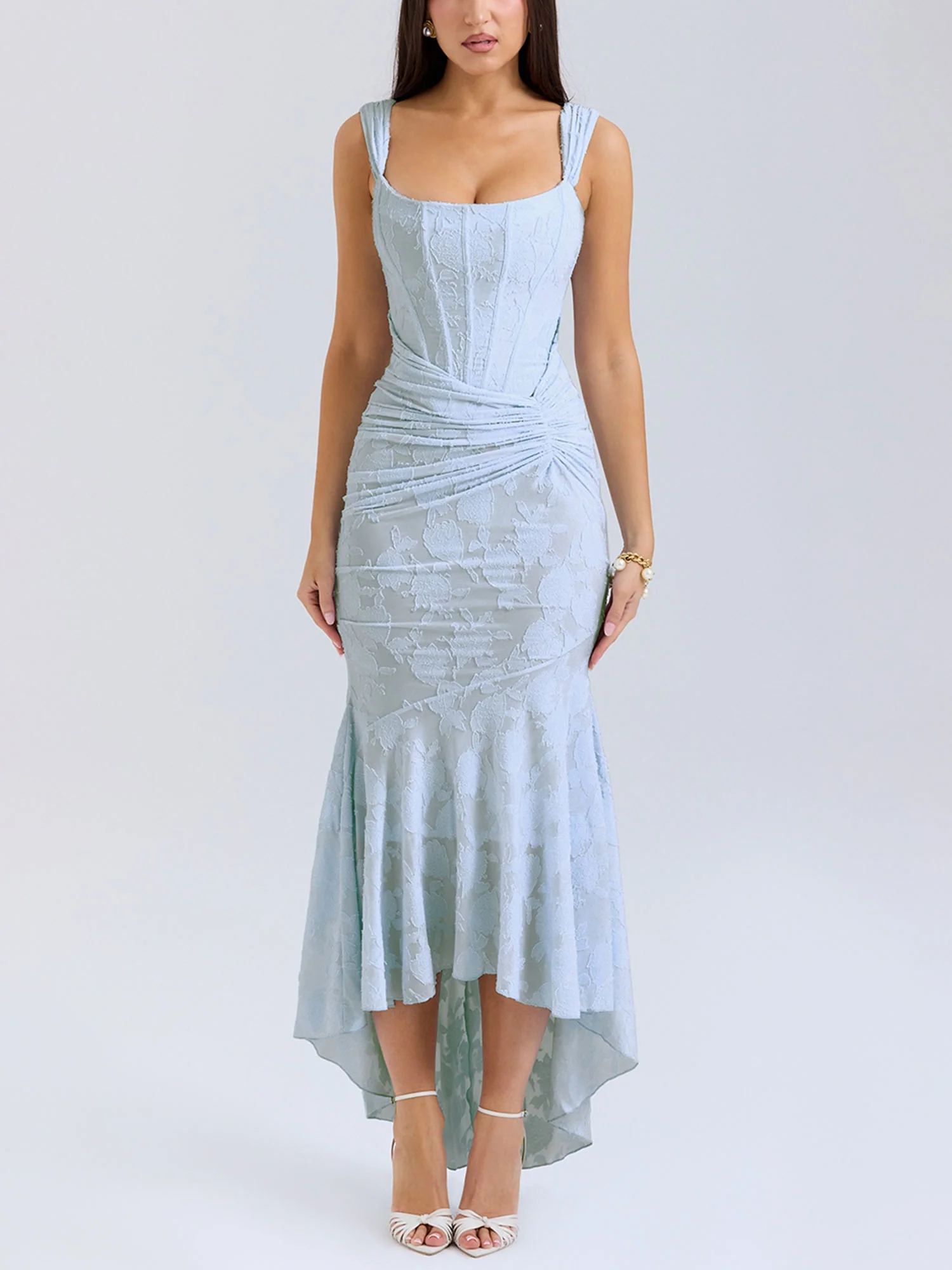 Blue Textured Asymmetrical Midi Dress