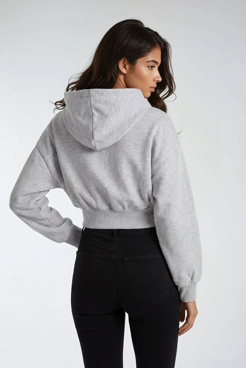 Cropped Lace-Lined Hood & Embroidered-Bow Hoodie