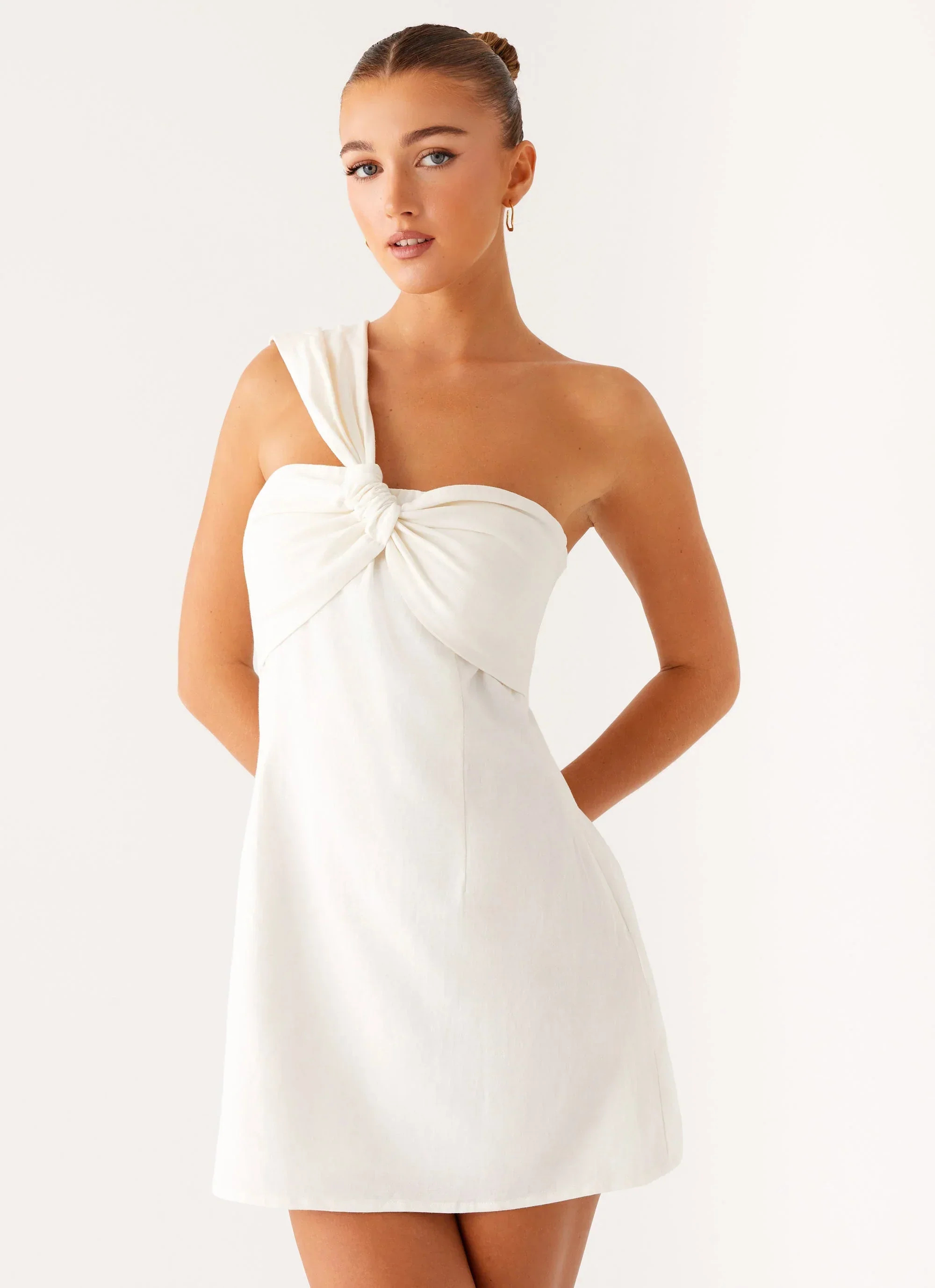 Kameron Linen Mini Dress - White - luluinthesky