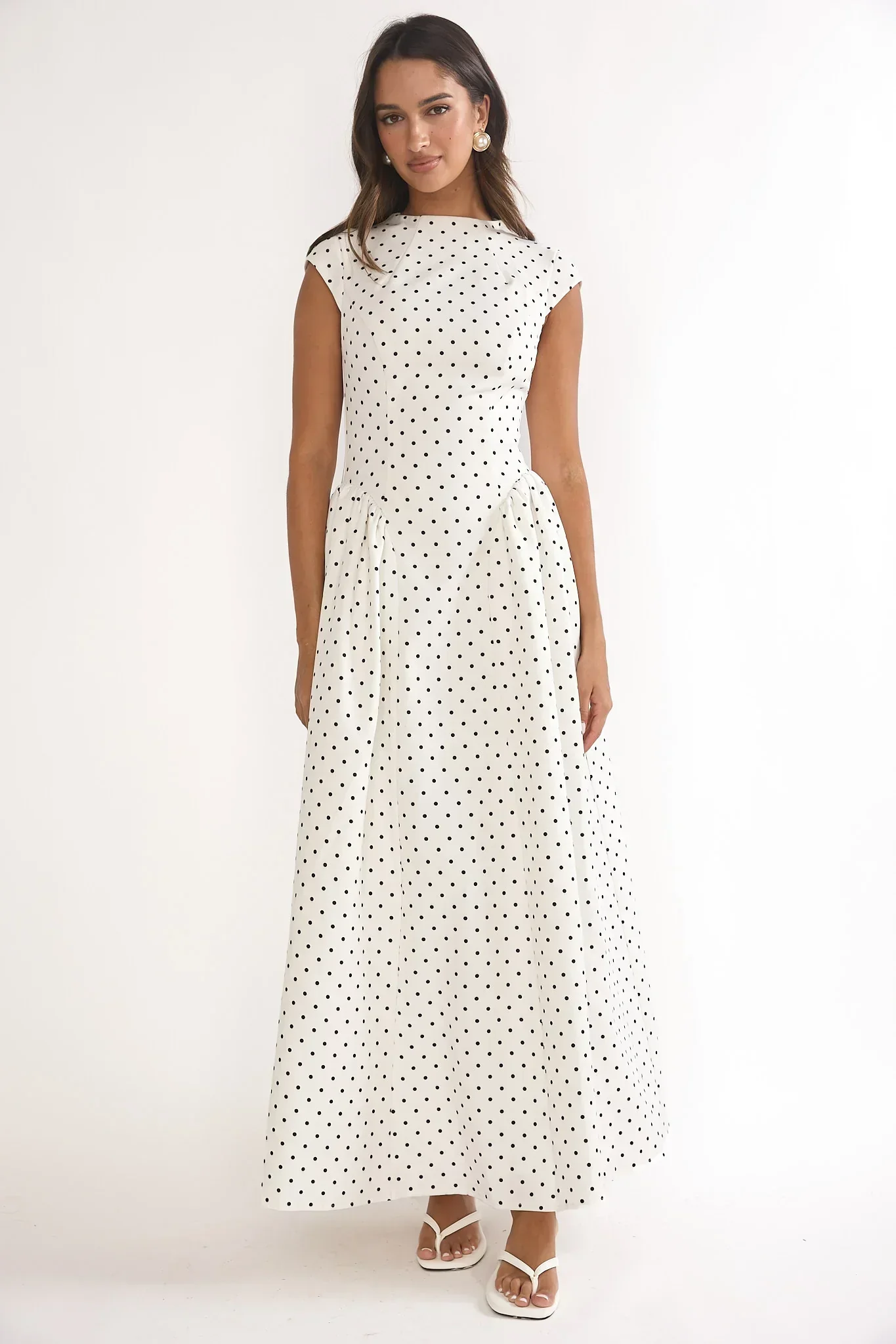 Lynnie Cap Sleeve Maxi Dress Polka Dot