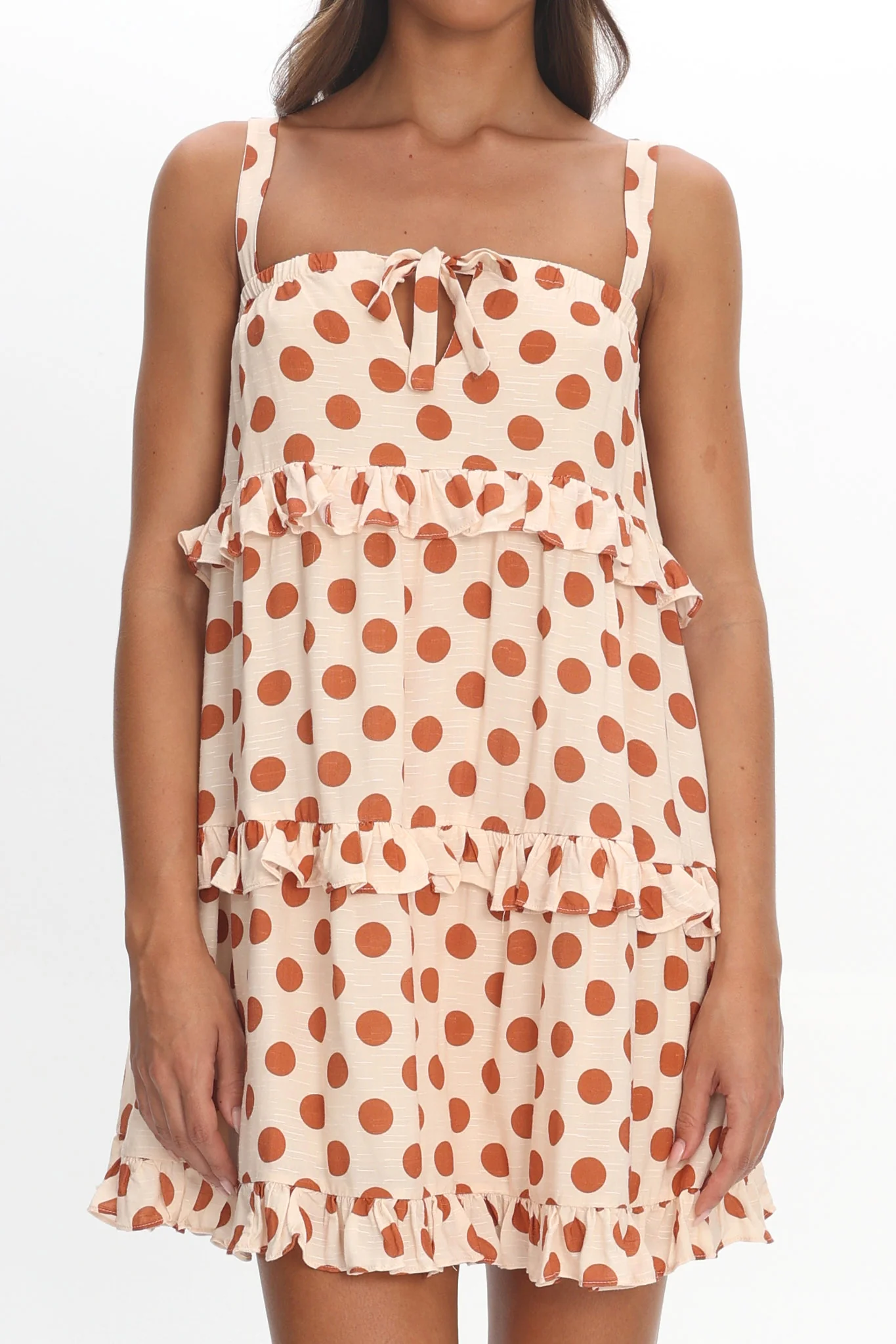 Lyndara Frill Trim Mini Dress Polka Dot Cream - luluinthesky