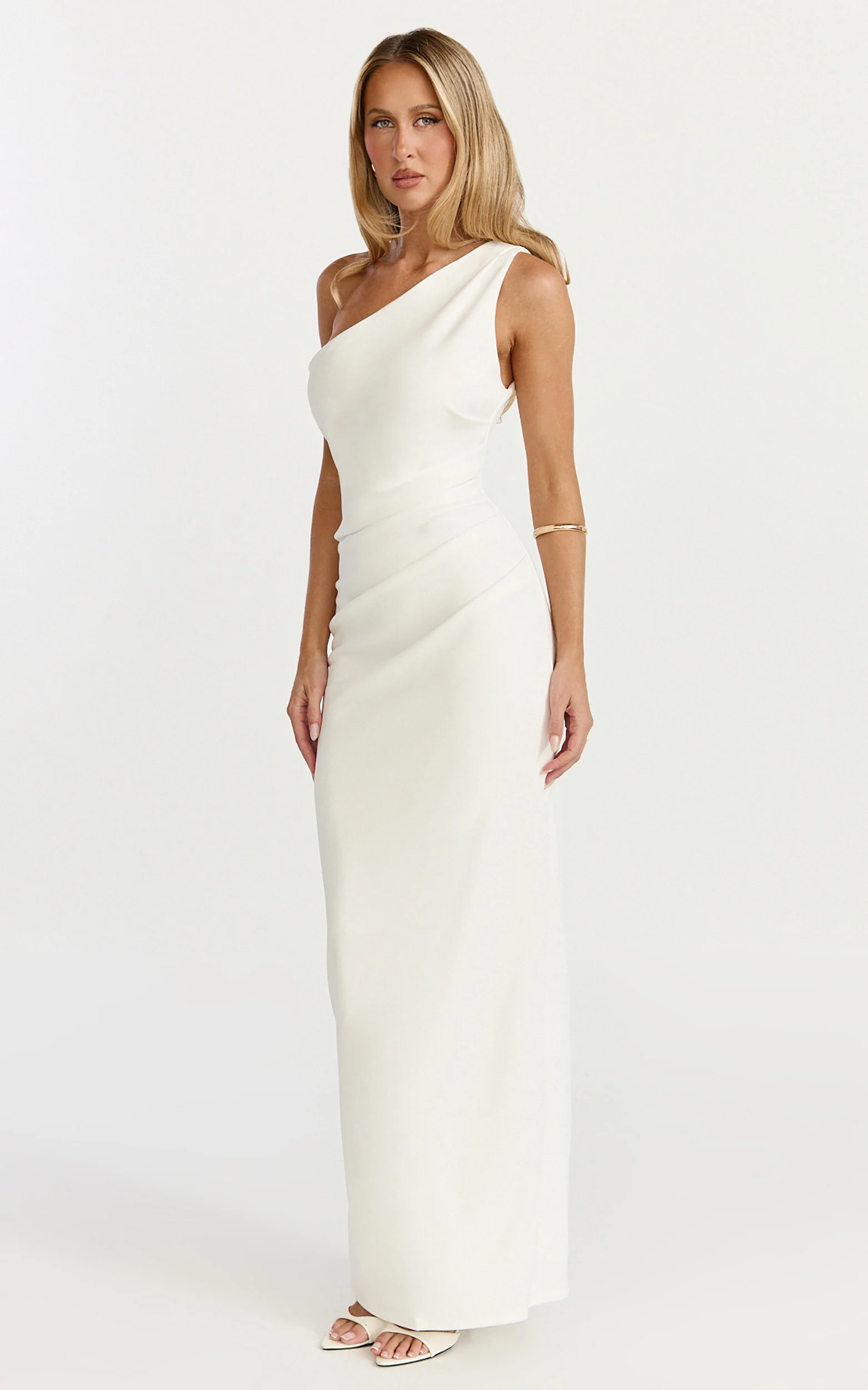 Criselda Maxi Dress - One Shoulder Maxi Dress in White