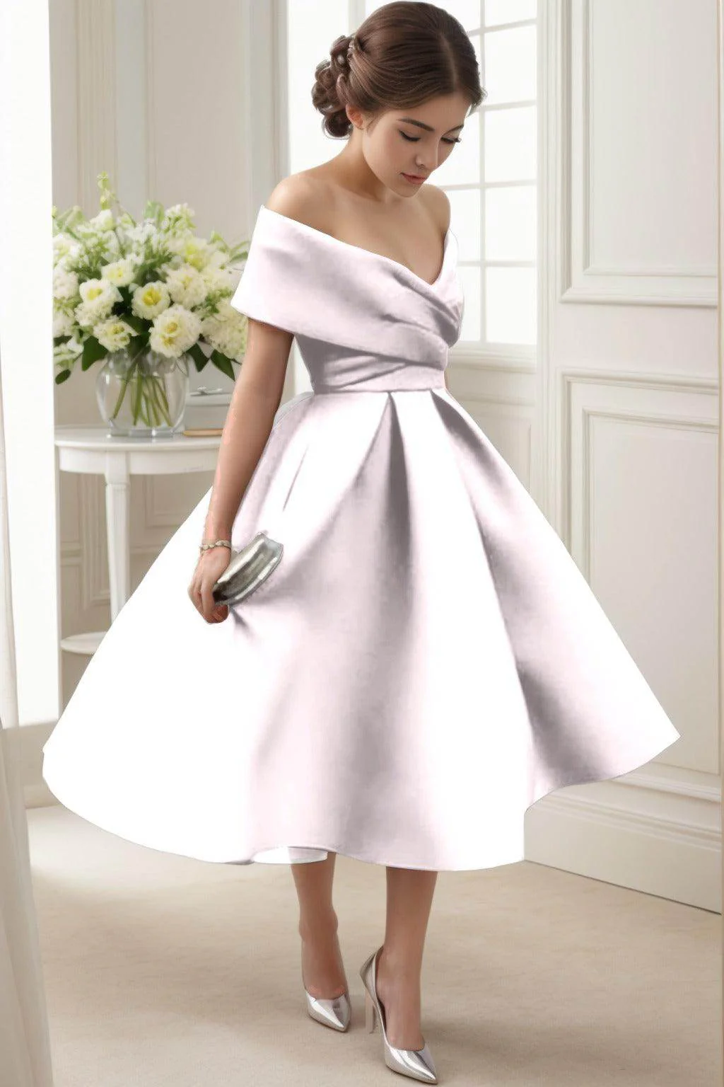 A-Line Tea Length Satin Graduation Dresses CS0556