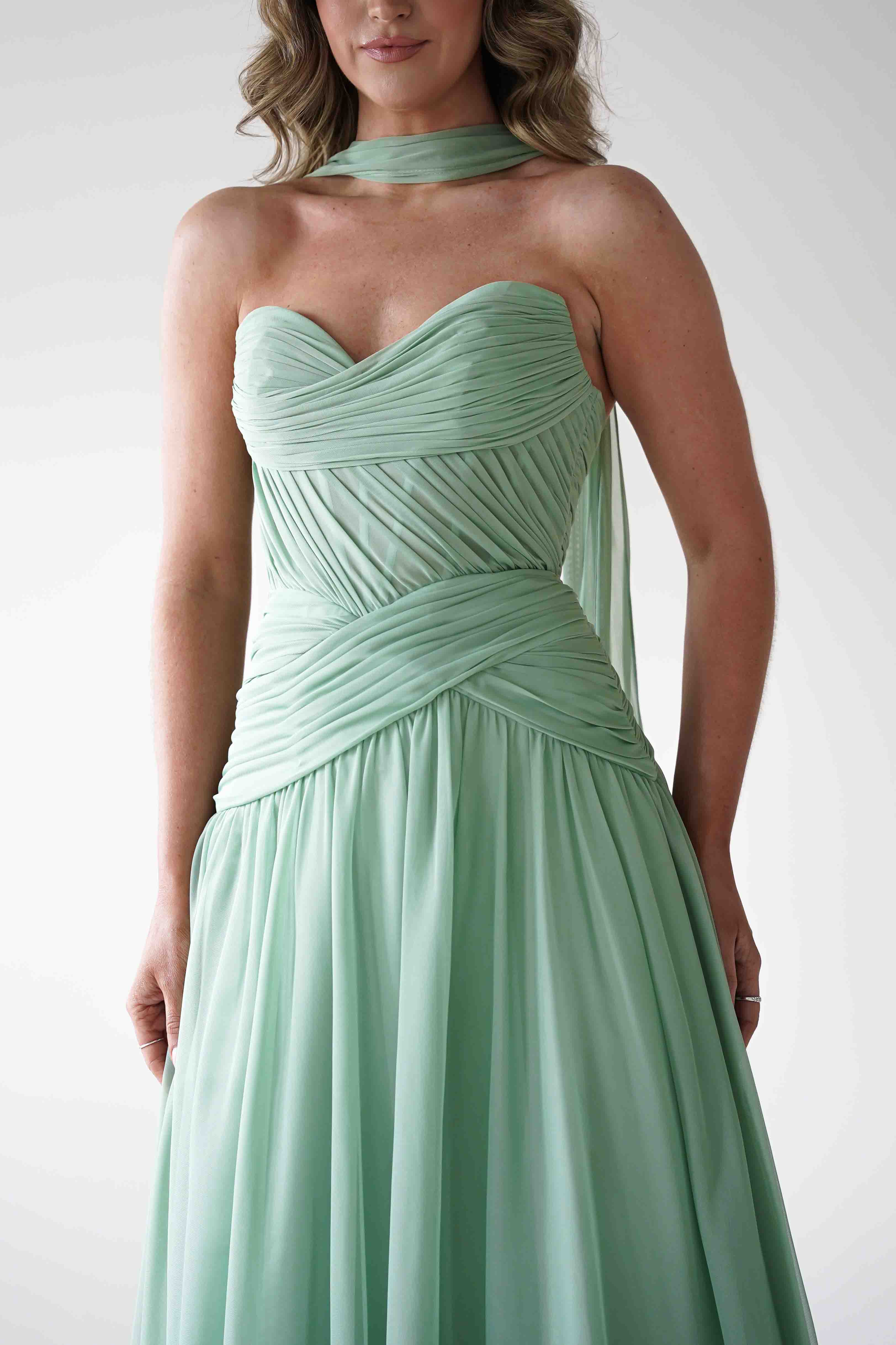 Nicolette Strapless Chiffon Maxi Gown | Sage