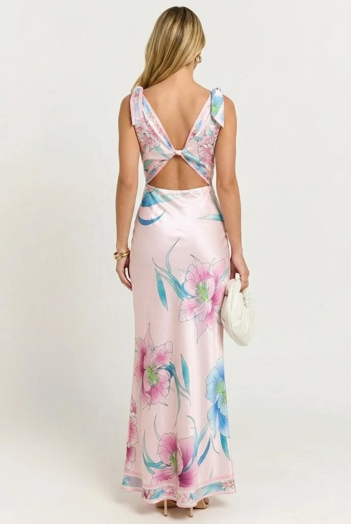 Powder Room Pearls Satin Maxi Dress