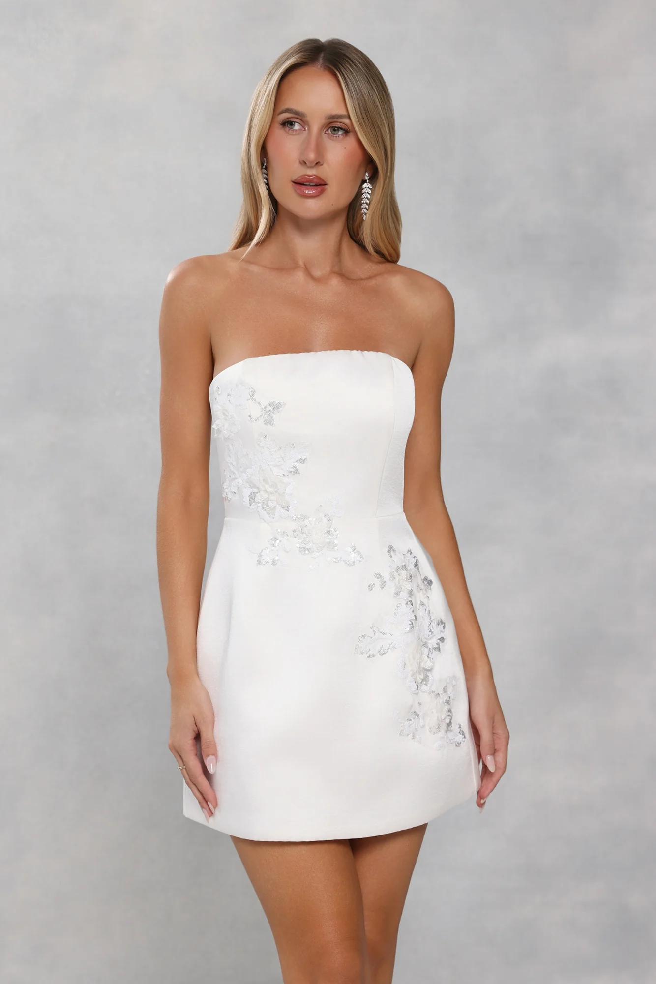 Dusk Desire Strapless Embellished Mini Dress White