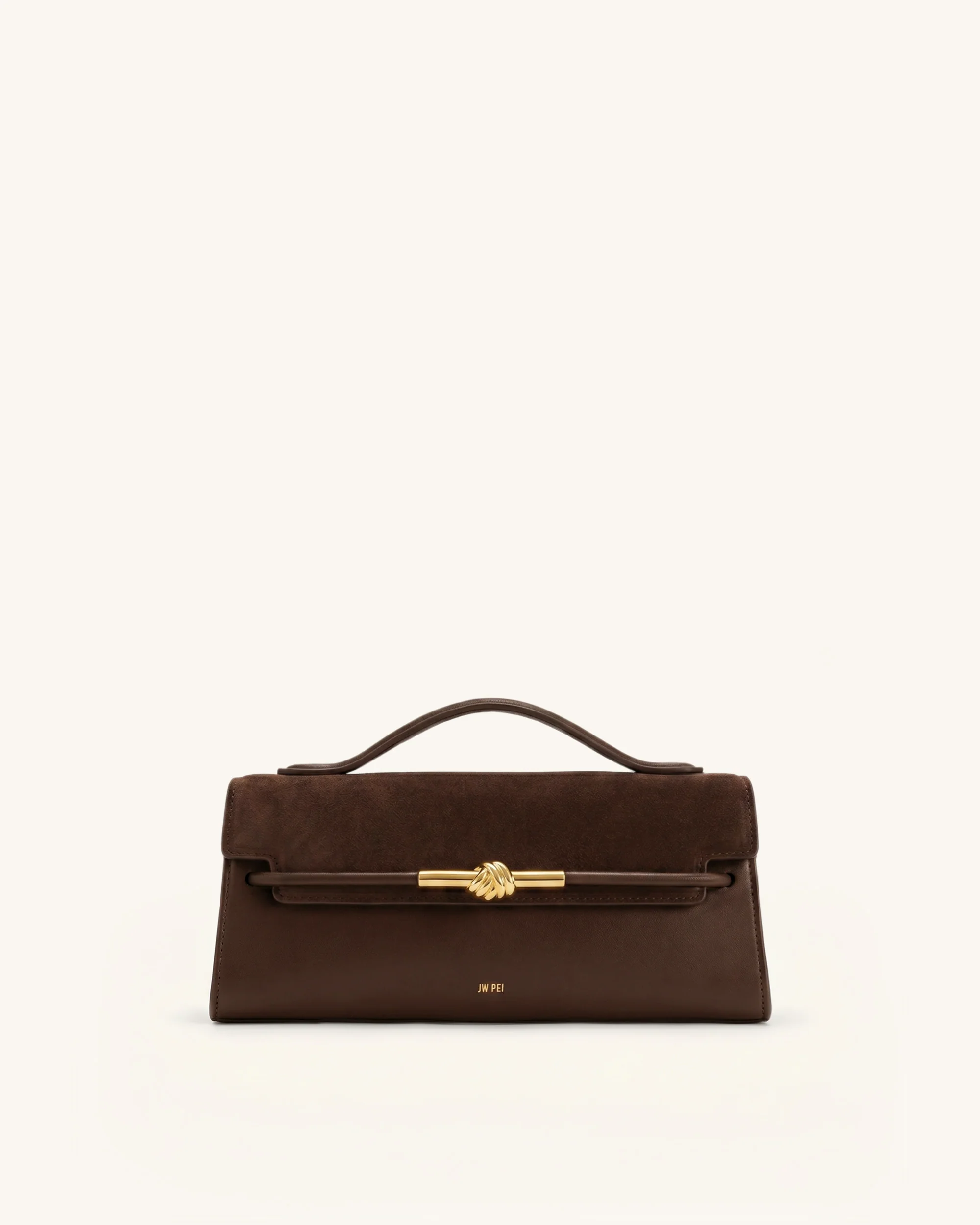 Lena Faux Suede Metal Rope Knot Top Handle Bag - Dark Brown