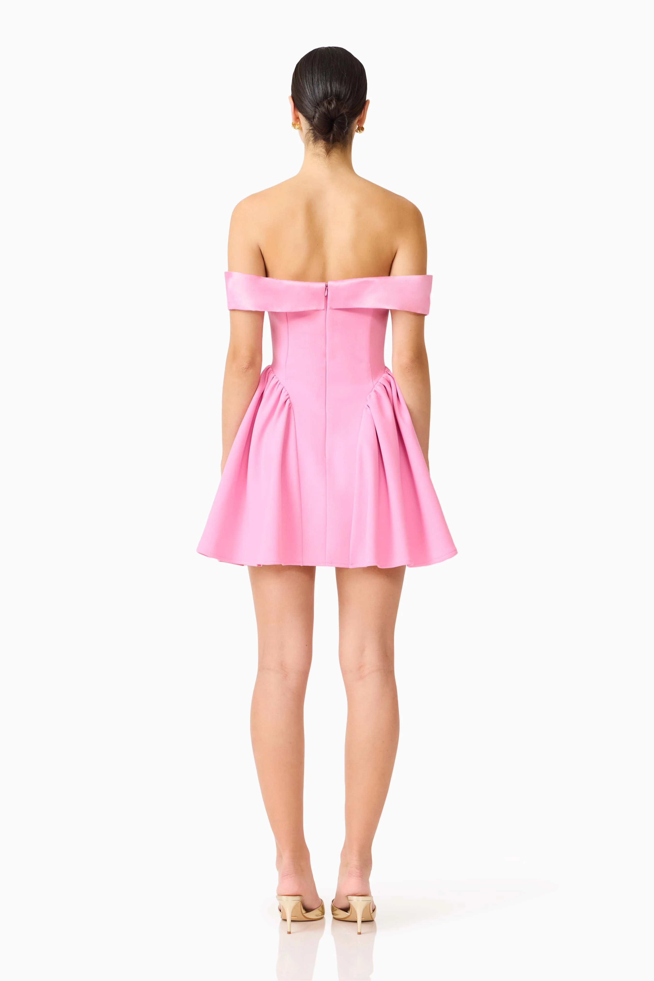Amelina Off Shoulder Mini Dress in Pink