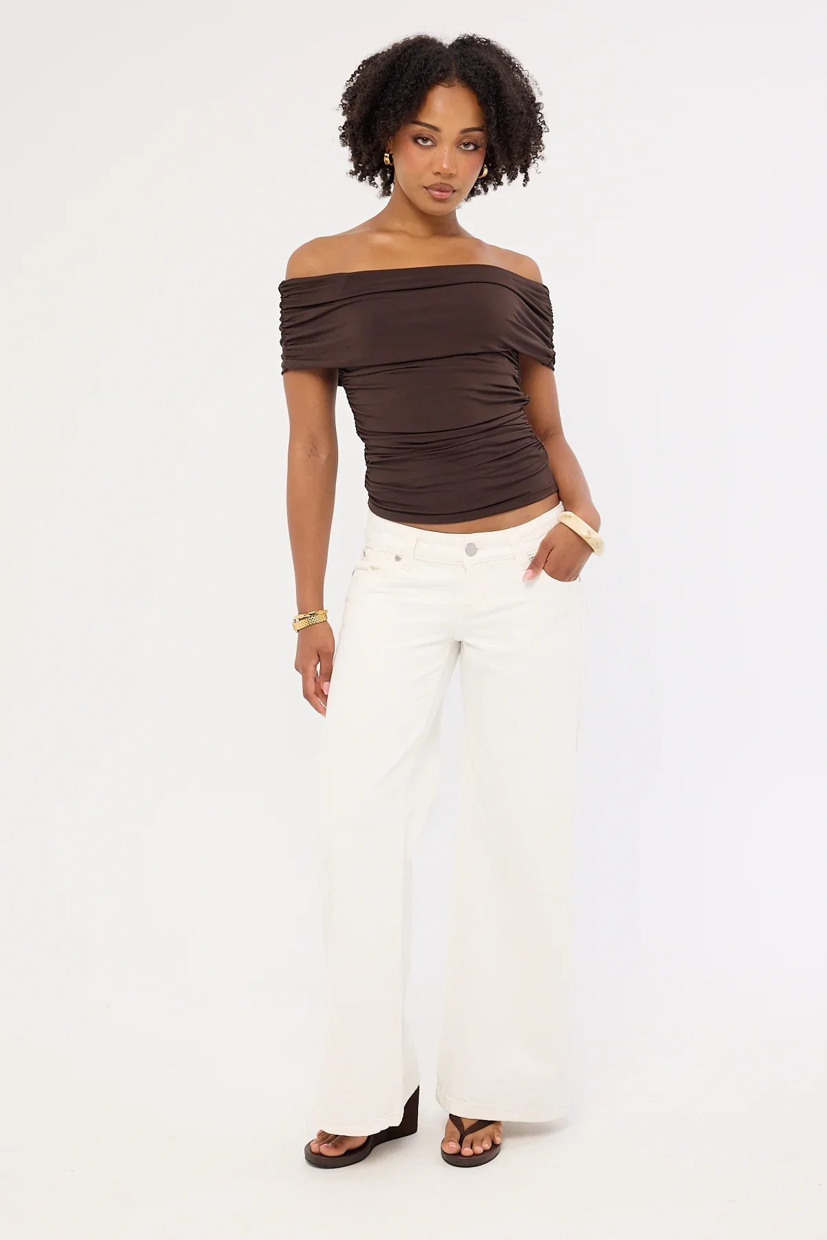 Perfect Stranger Rhiannon Off Shoulder Top Brown