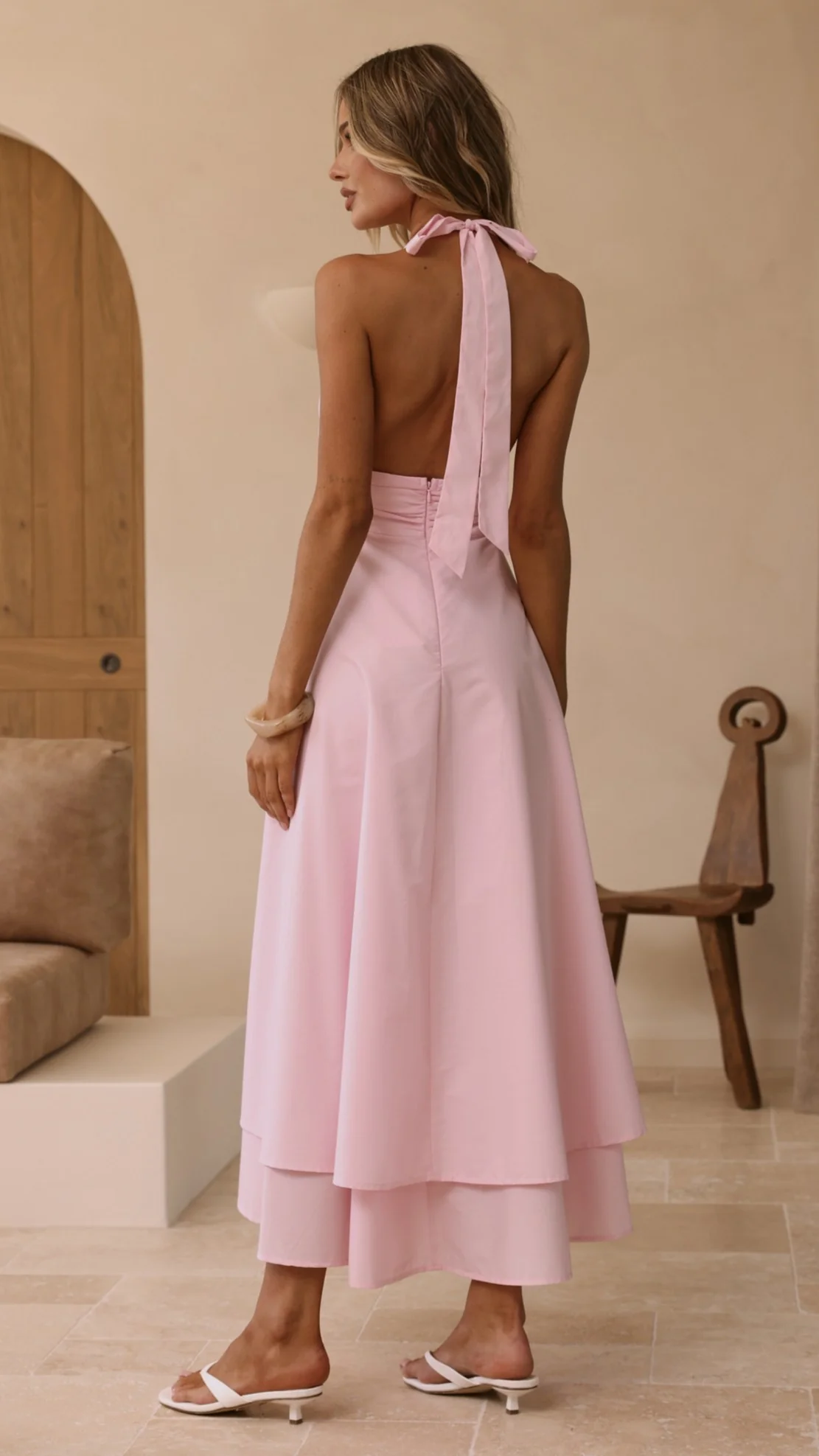 Kathy Halter Neck Maxi Dress - Light Pink