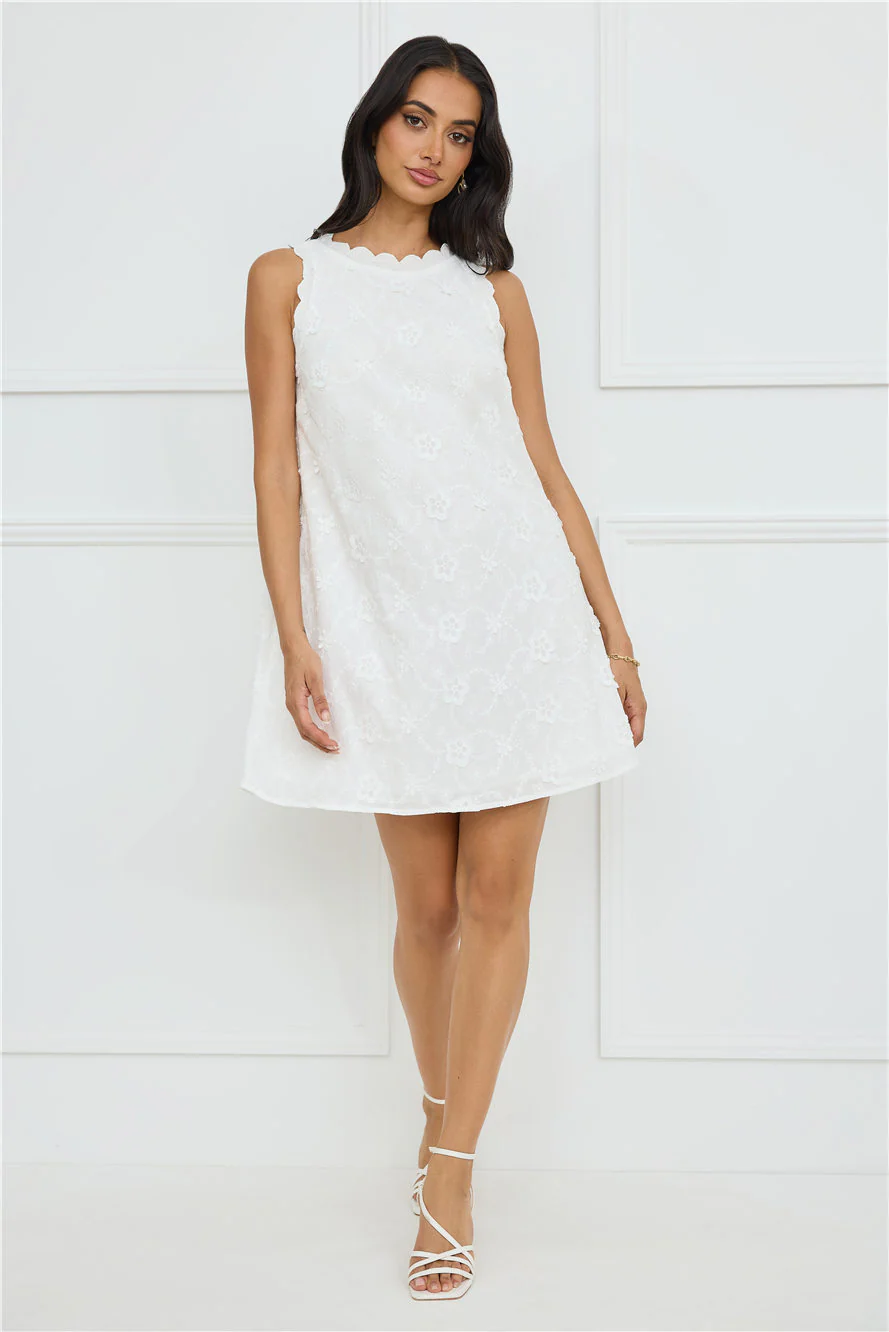 Seashell Chic Embroidered Mini Dress White