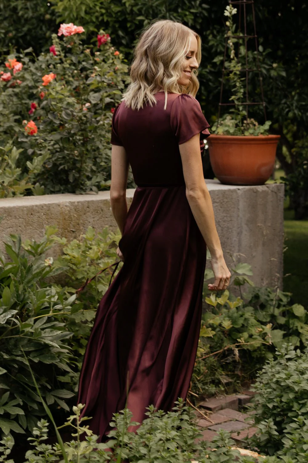 Krystal Satin Wrap Gown | Dark Clove