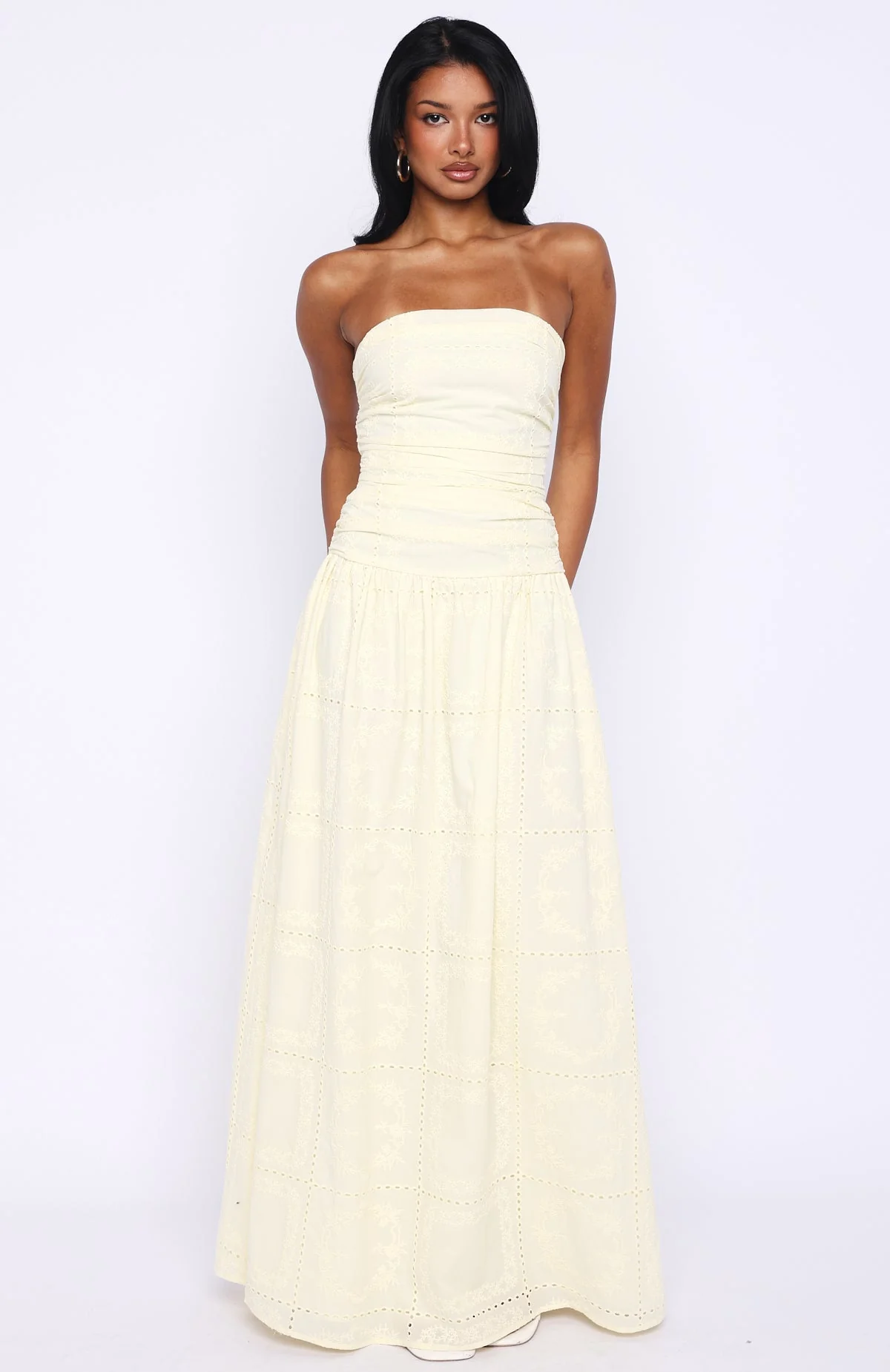 Bittersweet Babe Strapless Broderie Maxi Dress Butter - elegeleges