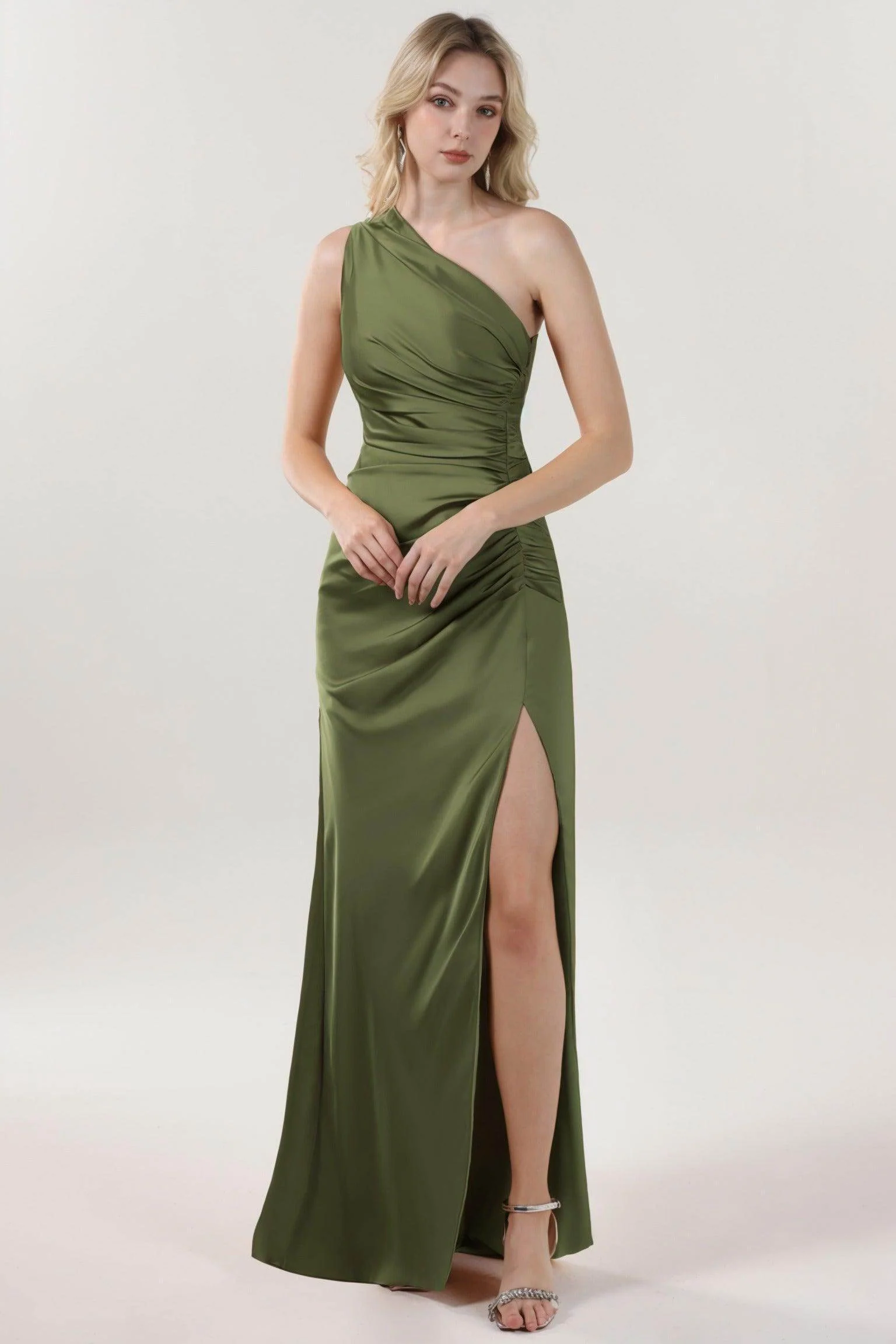 Sheath-Column Maxi Luxe Satin Bridesmaid Dress CS0606BM
