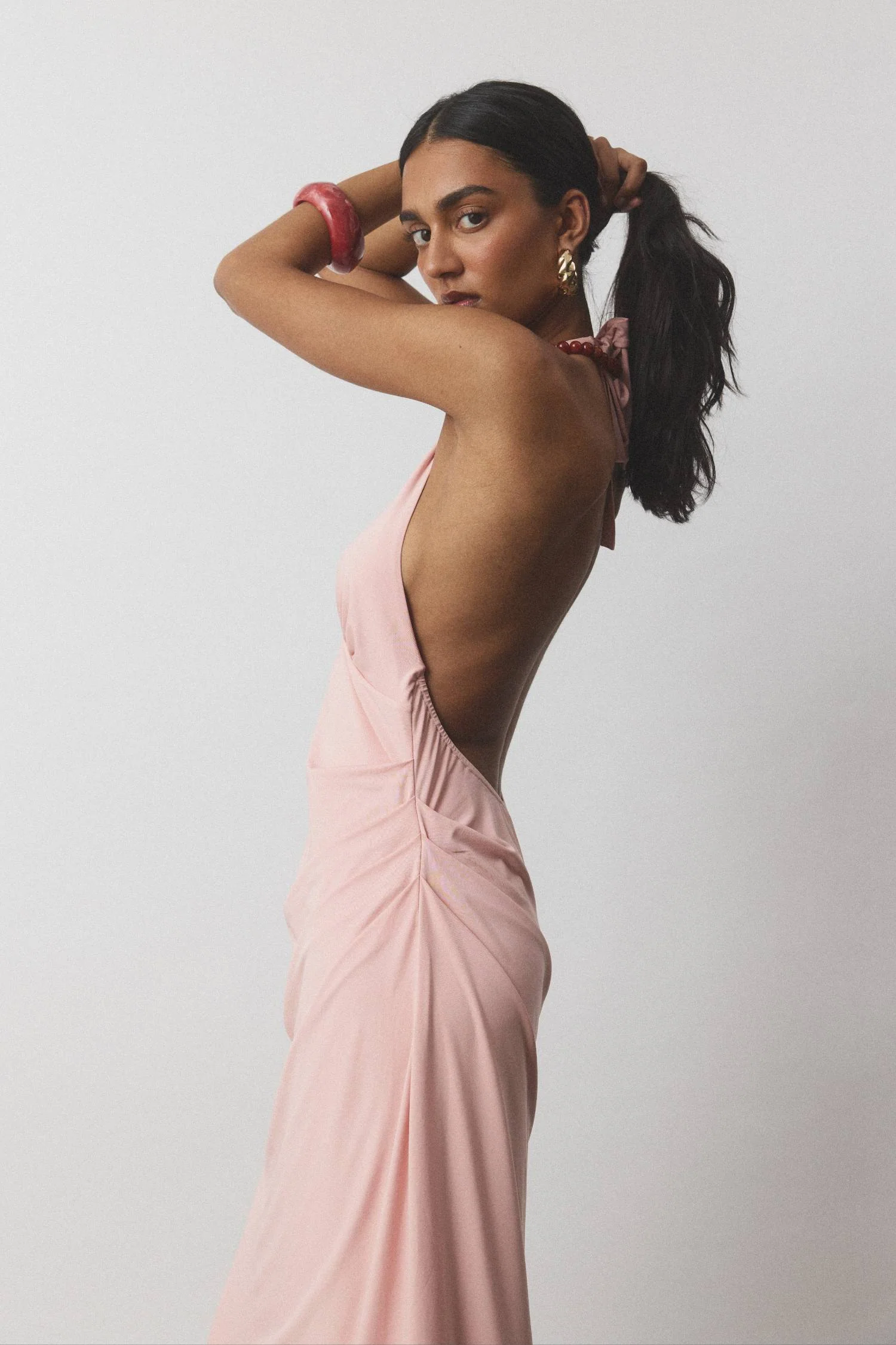 Pleated Backless Halter Dress | Musk