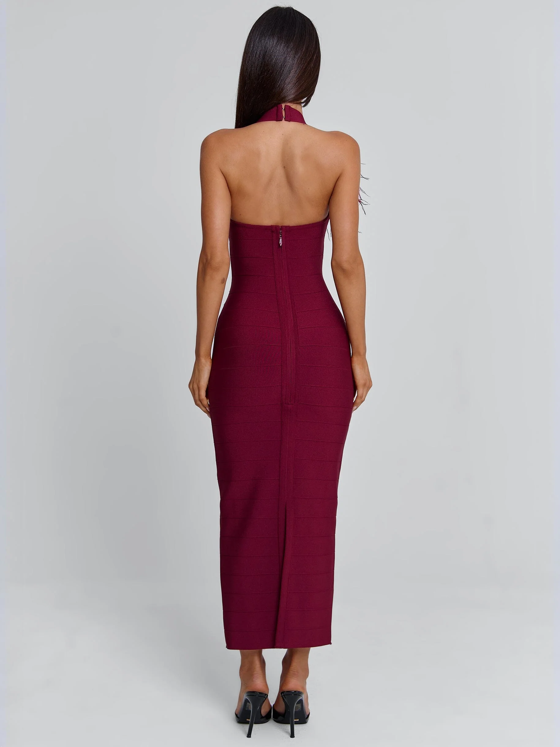 LUNABELLE MIDI DRESS BURGUNDY