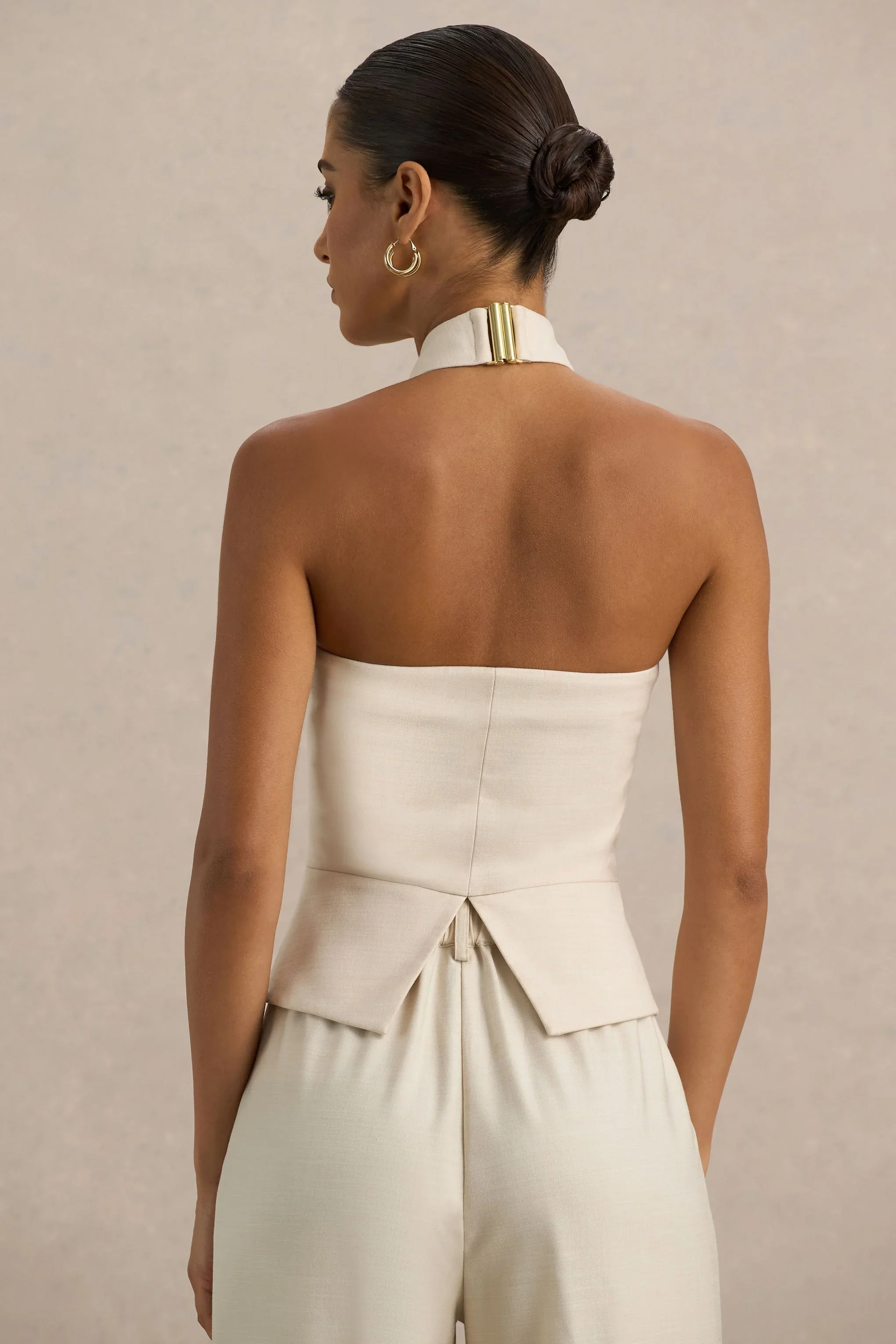Cadence | Nude Halter-Neck Tailored Top