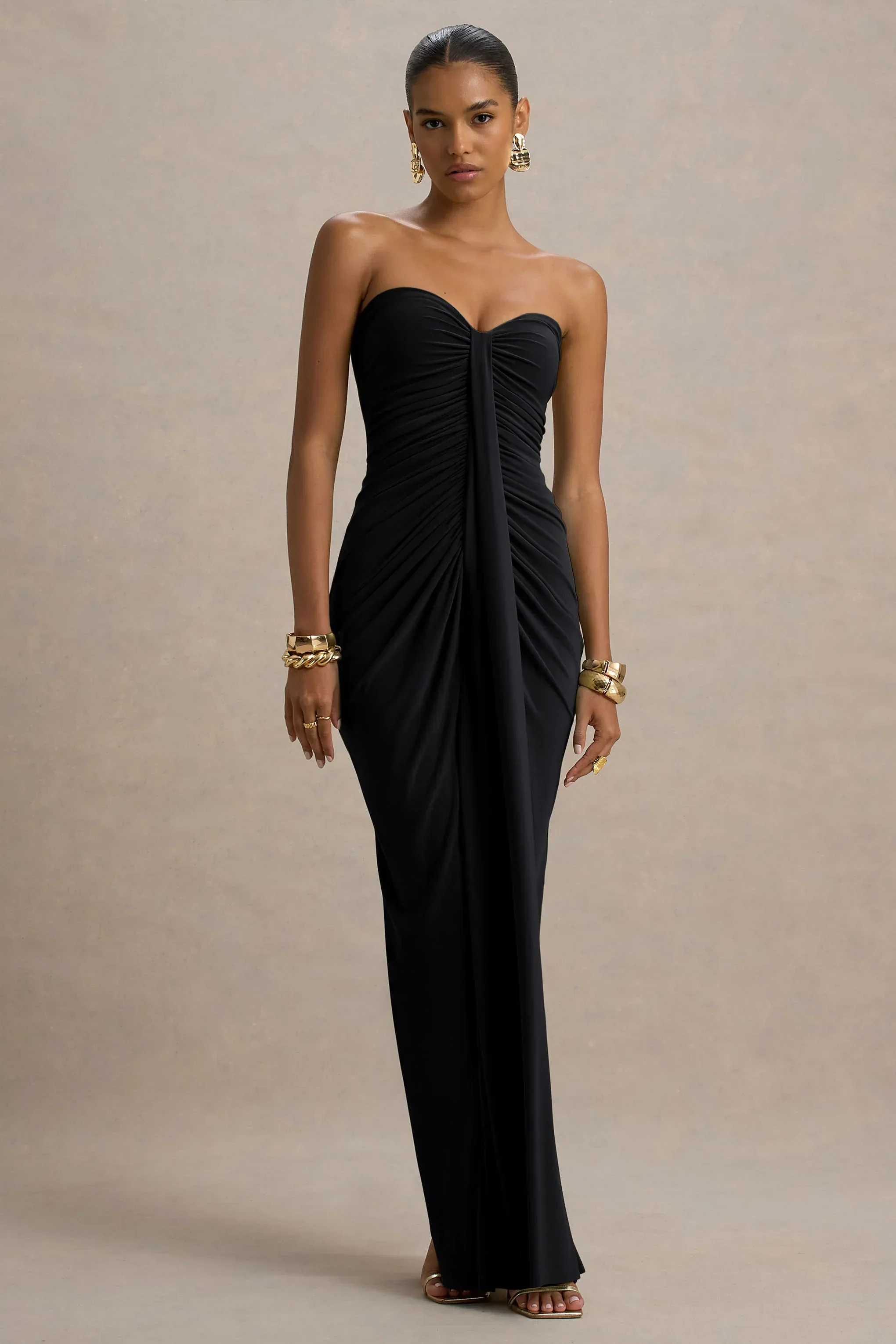 Ali | Black Sweetheart Ruched Wrap Maxi Dress