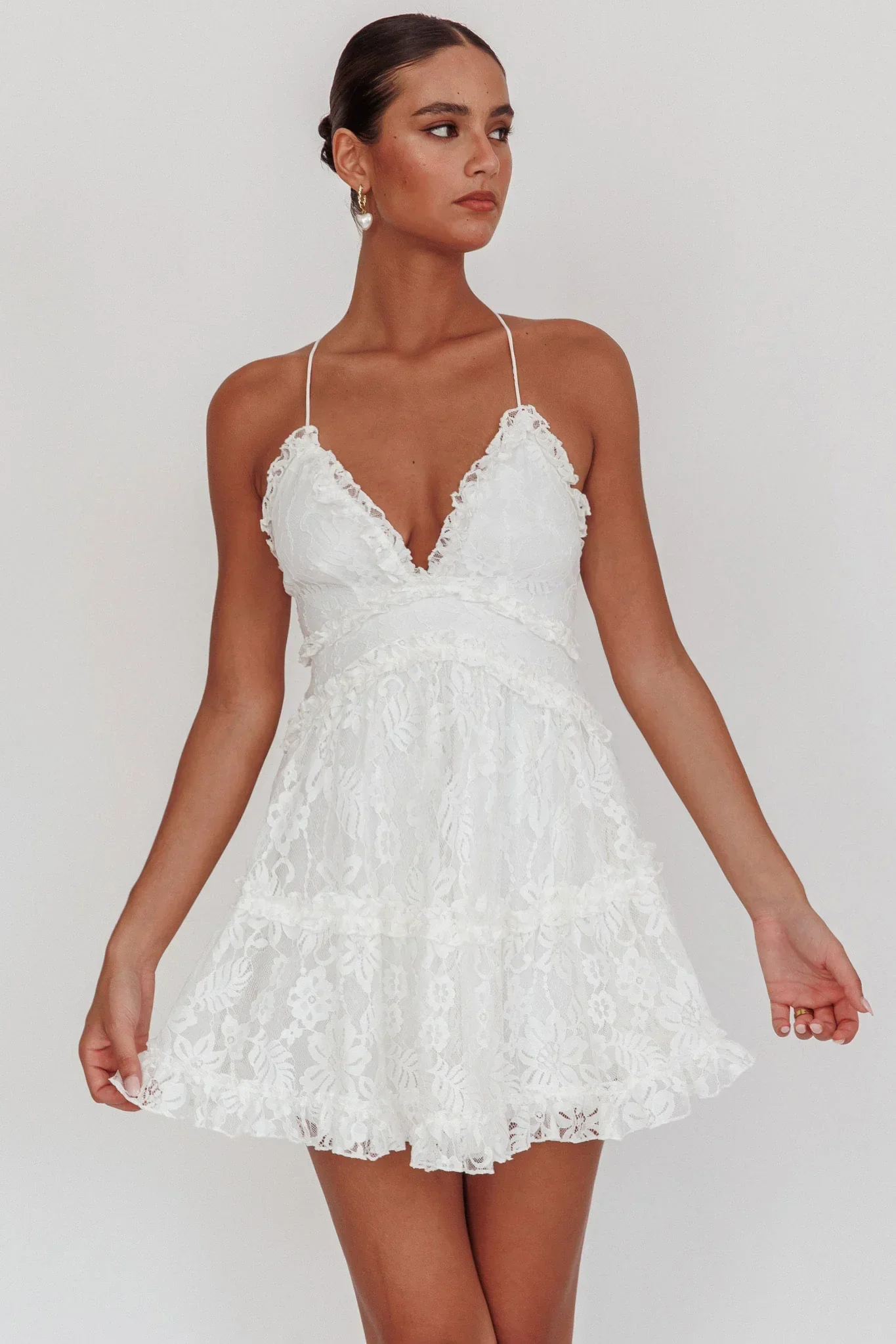 Laney Low Back Cami Strap Dress Lace White