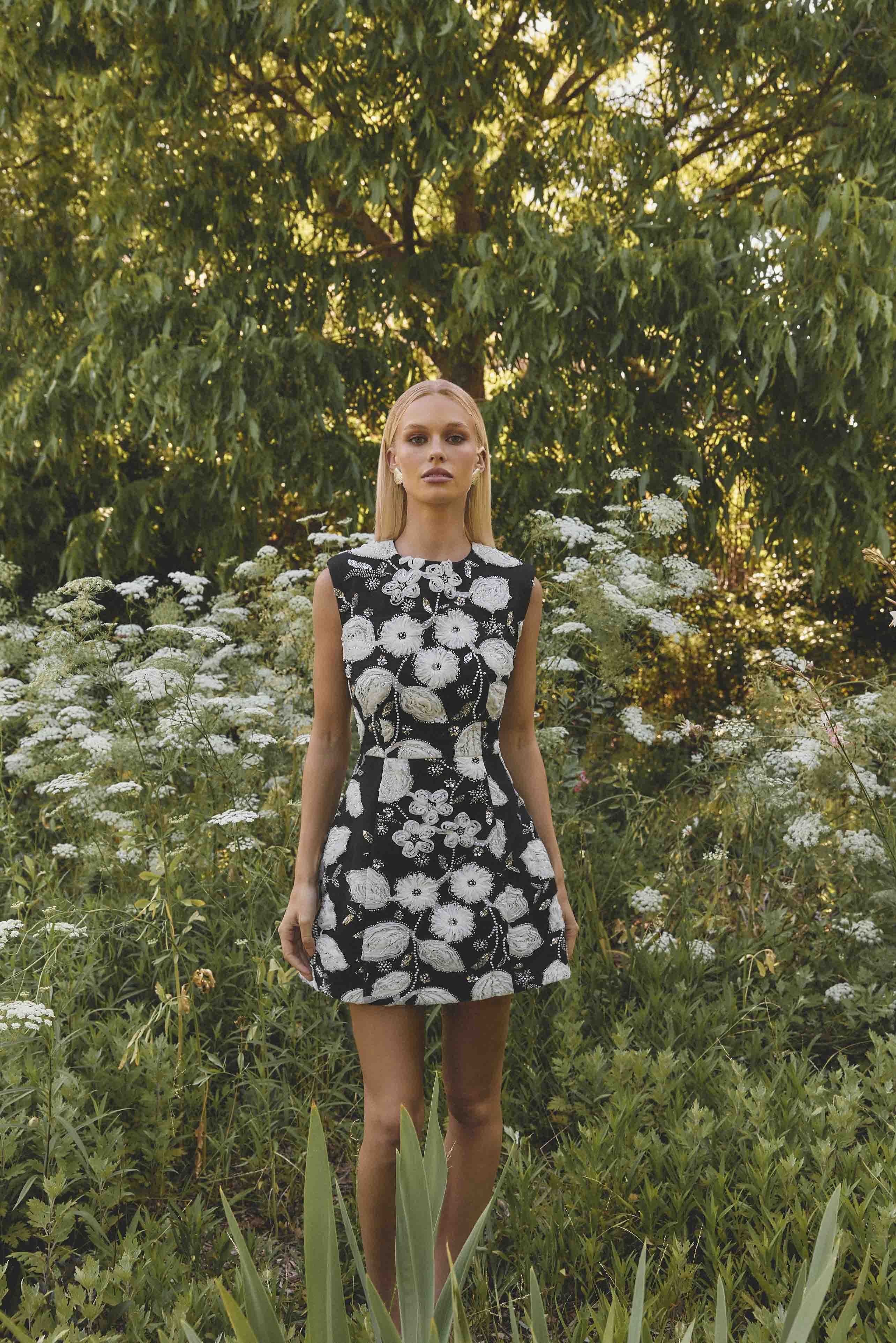 Carol Tulip Mini Dress in Black & White