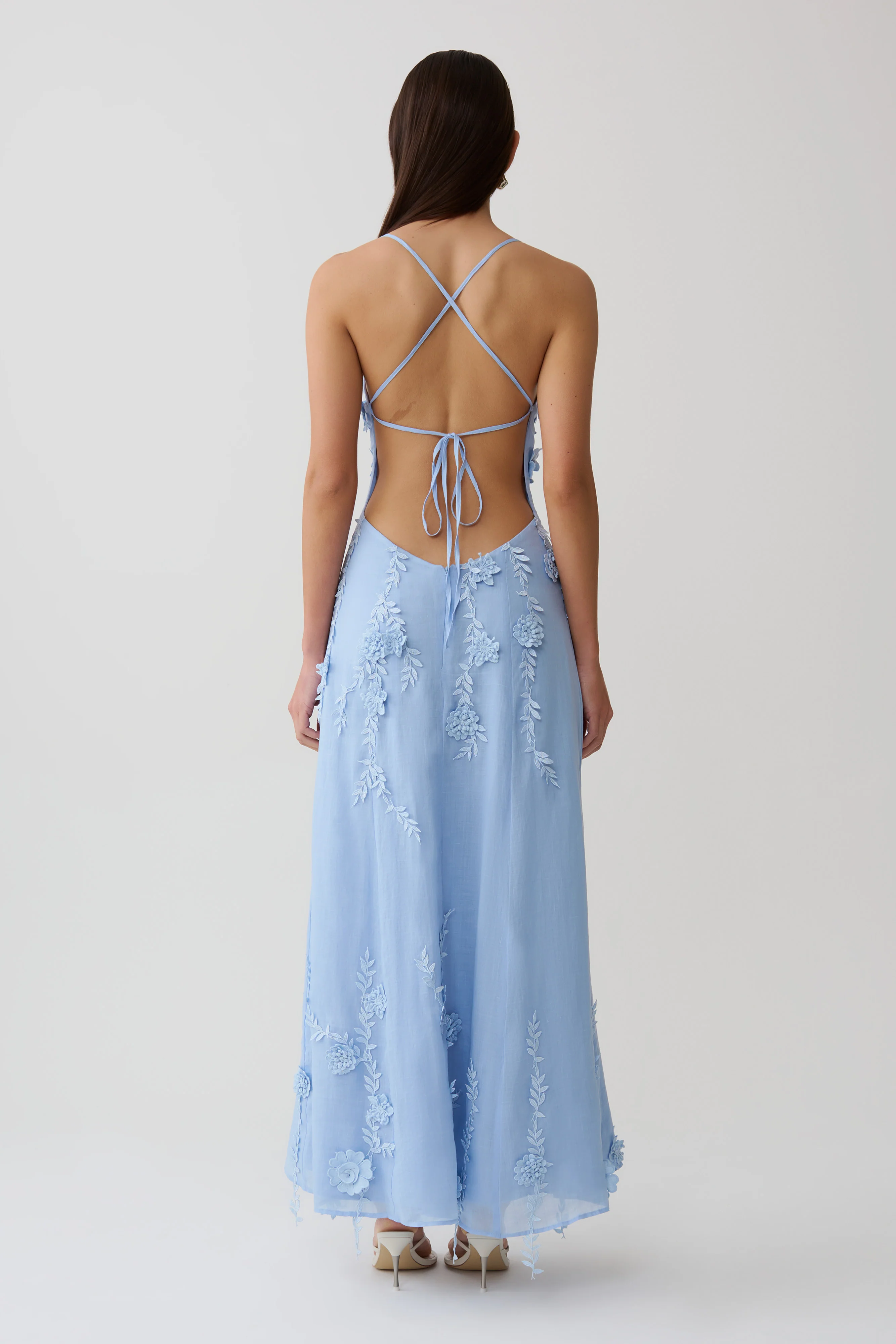Odette Floral Lace Midi Dress - Pale Blue