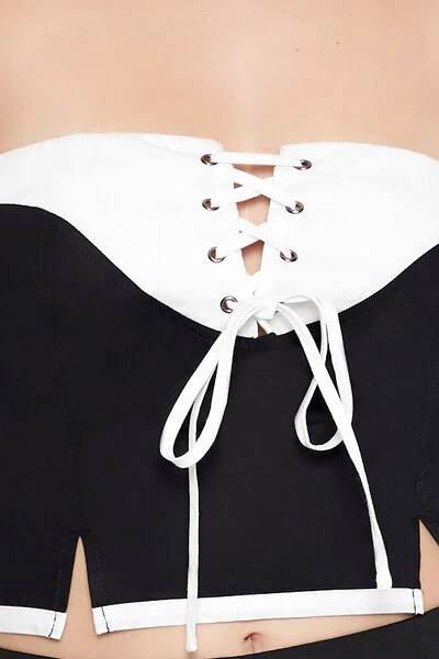 Colorblock Lace-Up Tube Crop Top