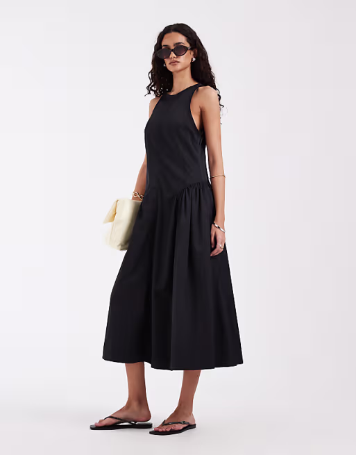 & Other Stories ruched drop waist maxi dress in black